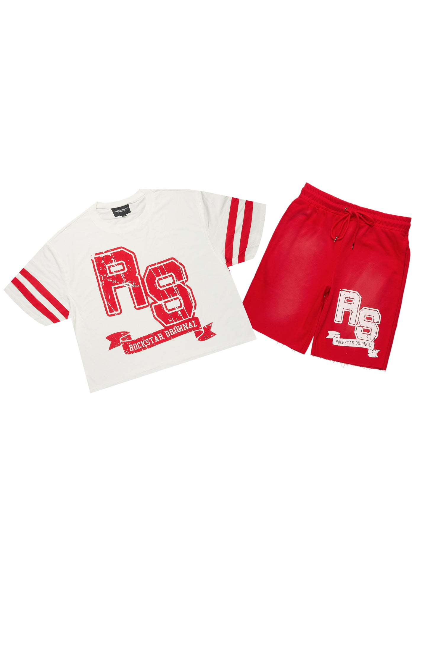 Alik White/Red Crop Boxy Tee Short Set
