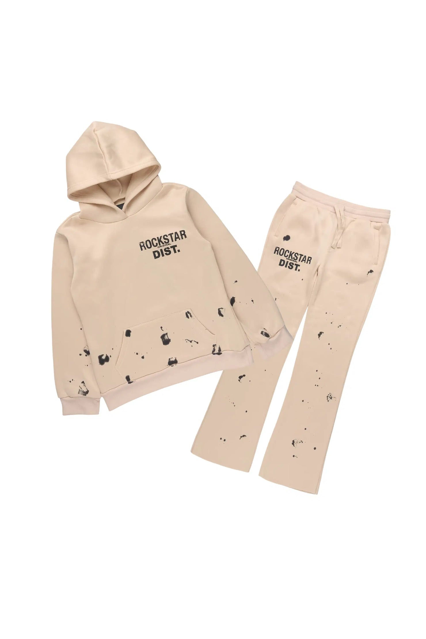 Boys Raffer 2.0 Beige Hoodie/Stacked Flare Track Set