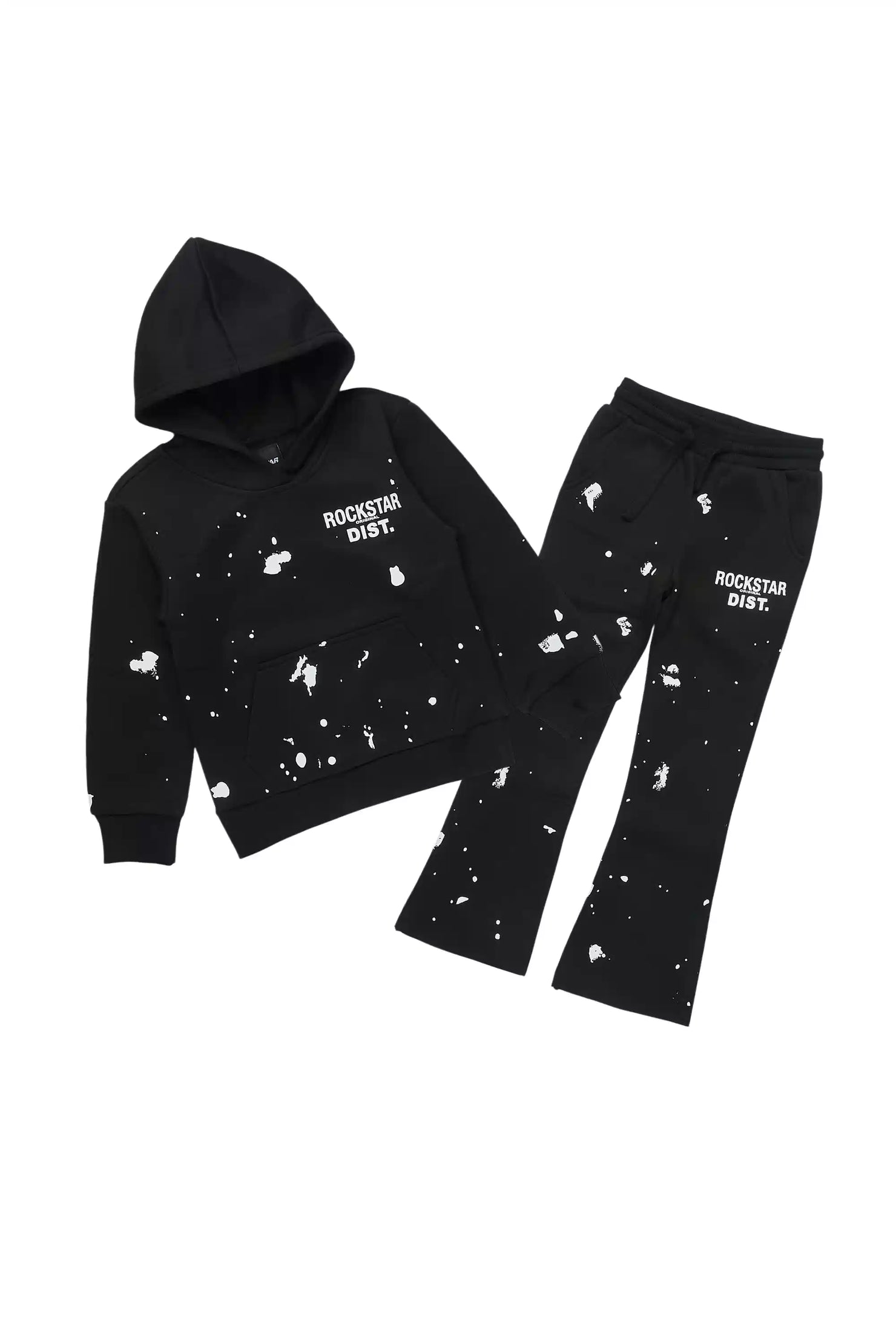 Girls Hadley Black Hoodie Stacked Flare Track Set