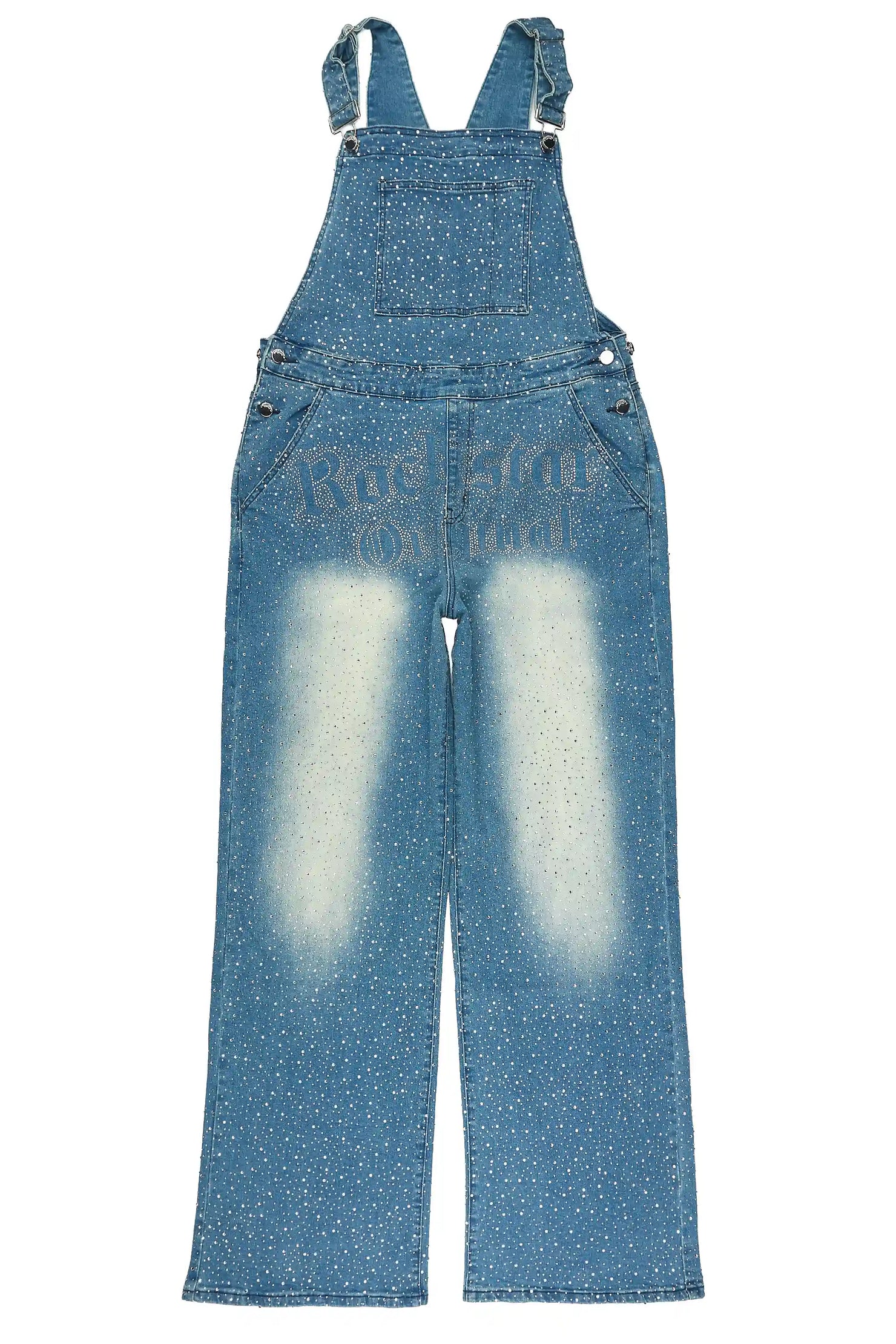 Dezmin Medium Blue Rhinestone Denim Overall