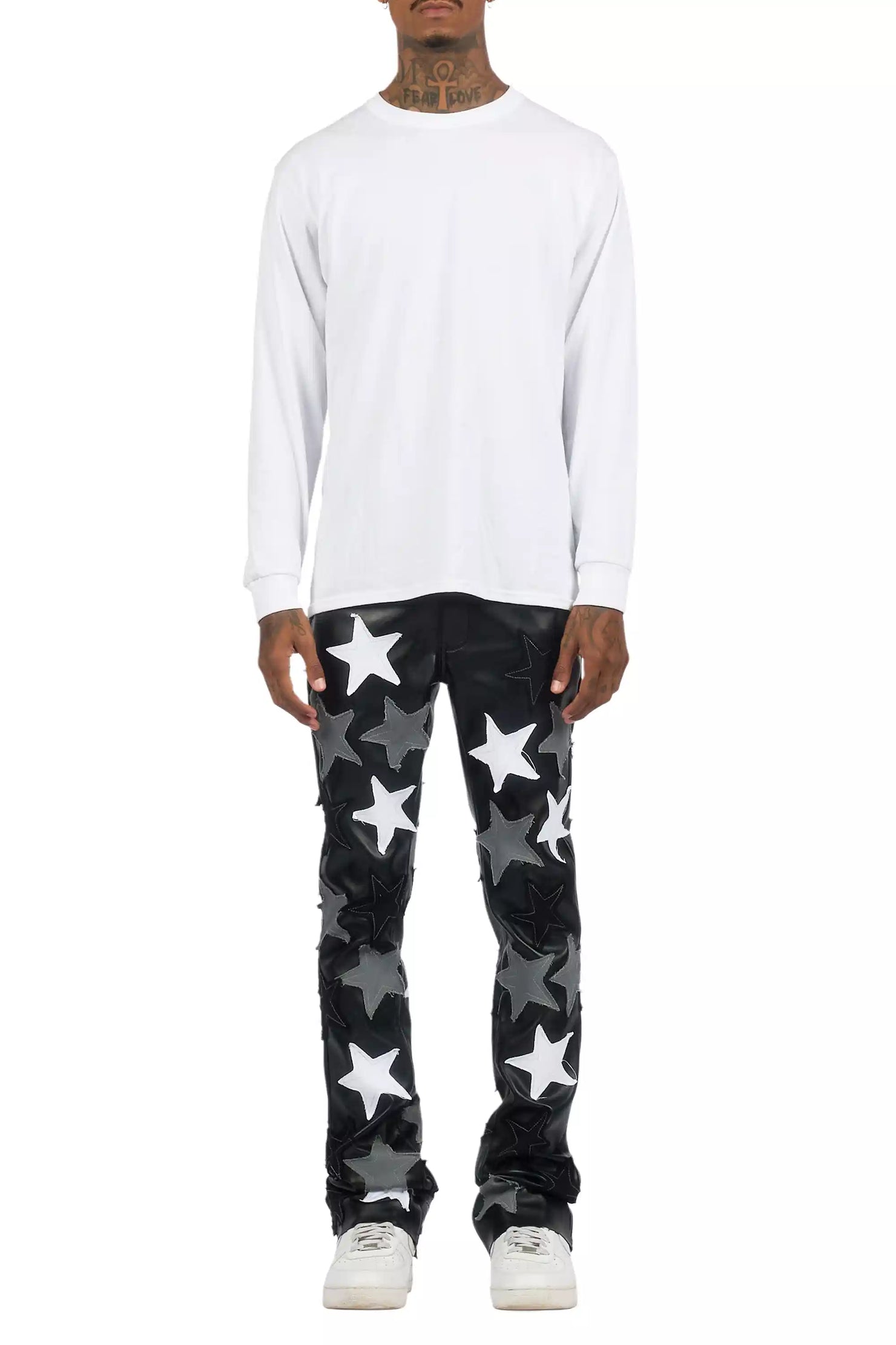 Starlane Black Stacked Flare PU Pants