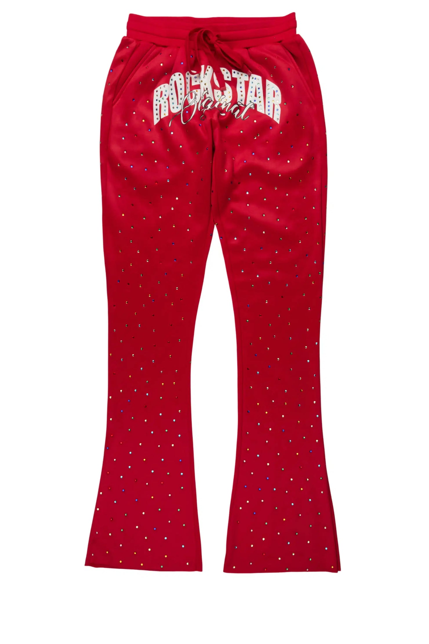 Franchesca Red Rhinestone Stacked Track Pant