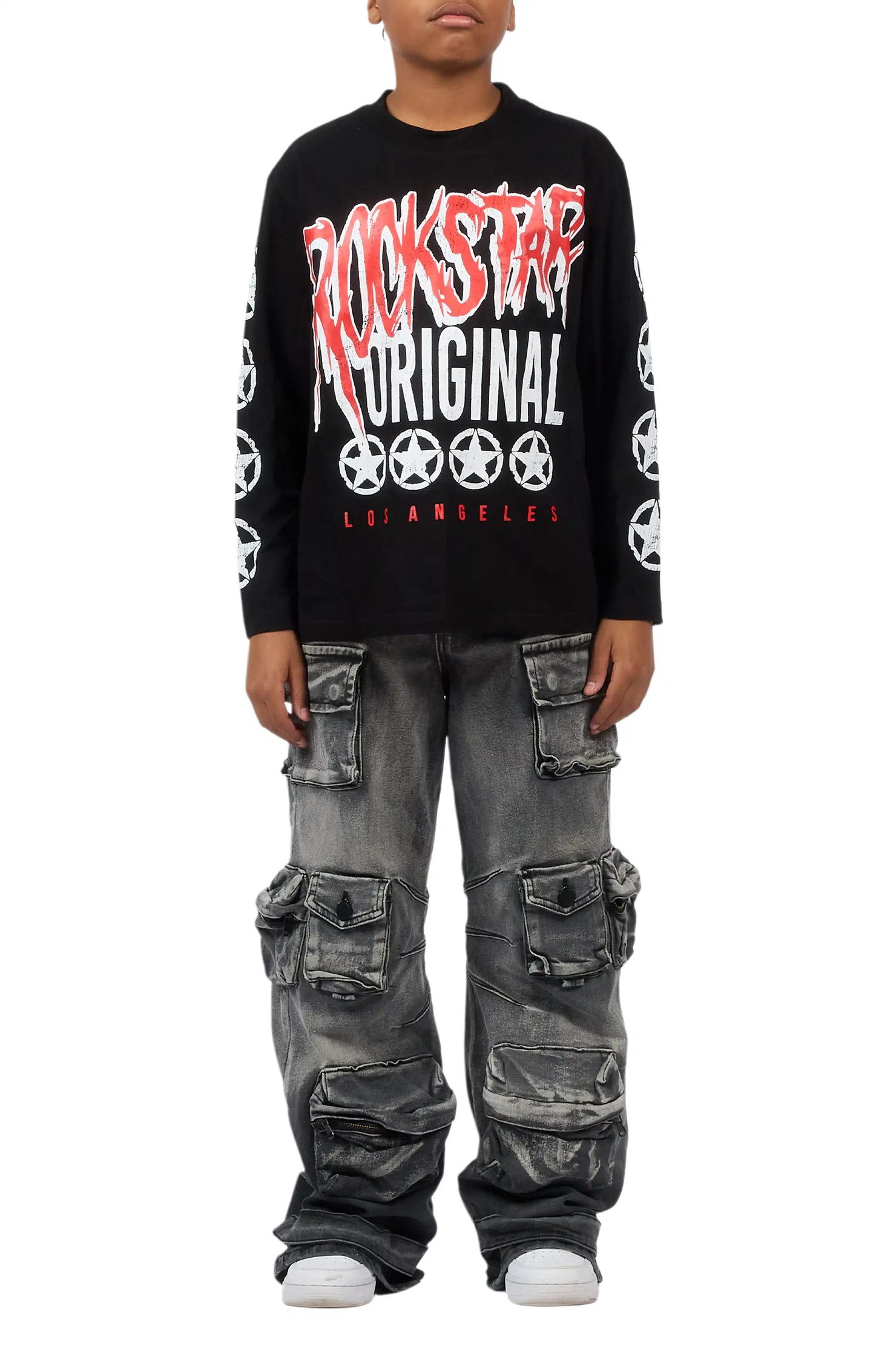 Boys Mahesh Grey Baggy Cargo Jean