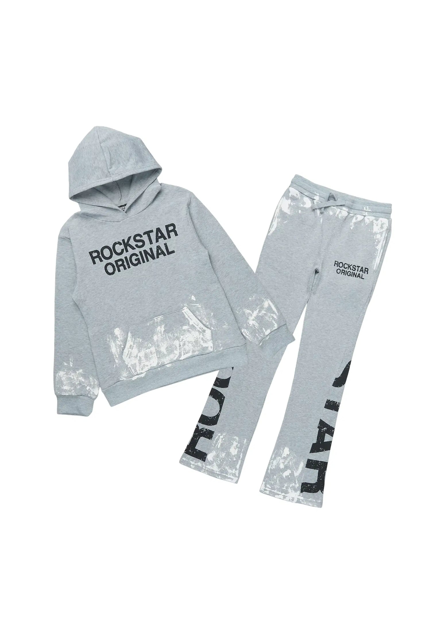 Boys Deniska Heather Grey/Black Hoodie Track Pant Set