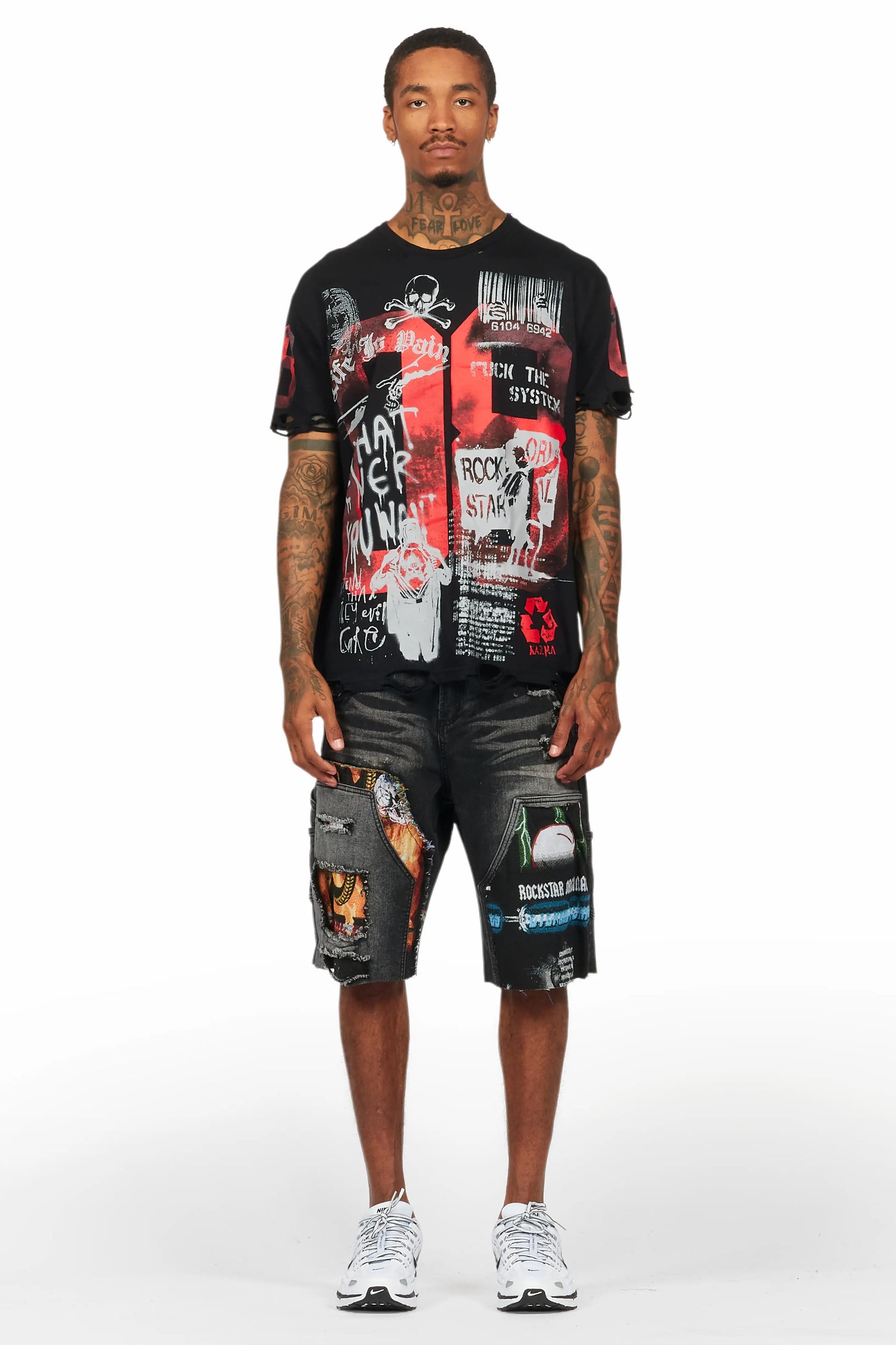 Grill Black T-Shirt/Denim Short Set