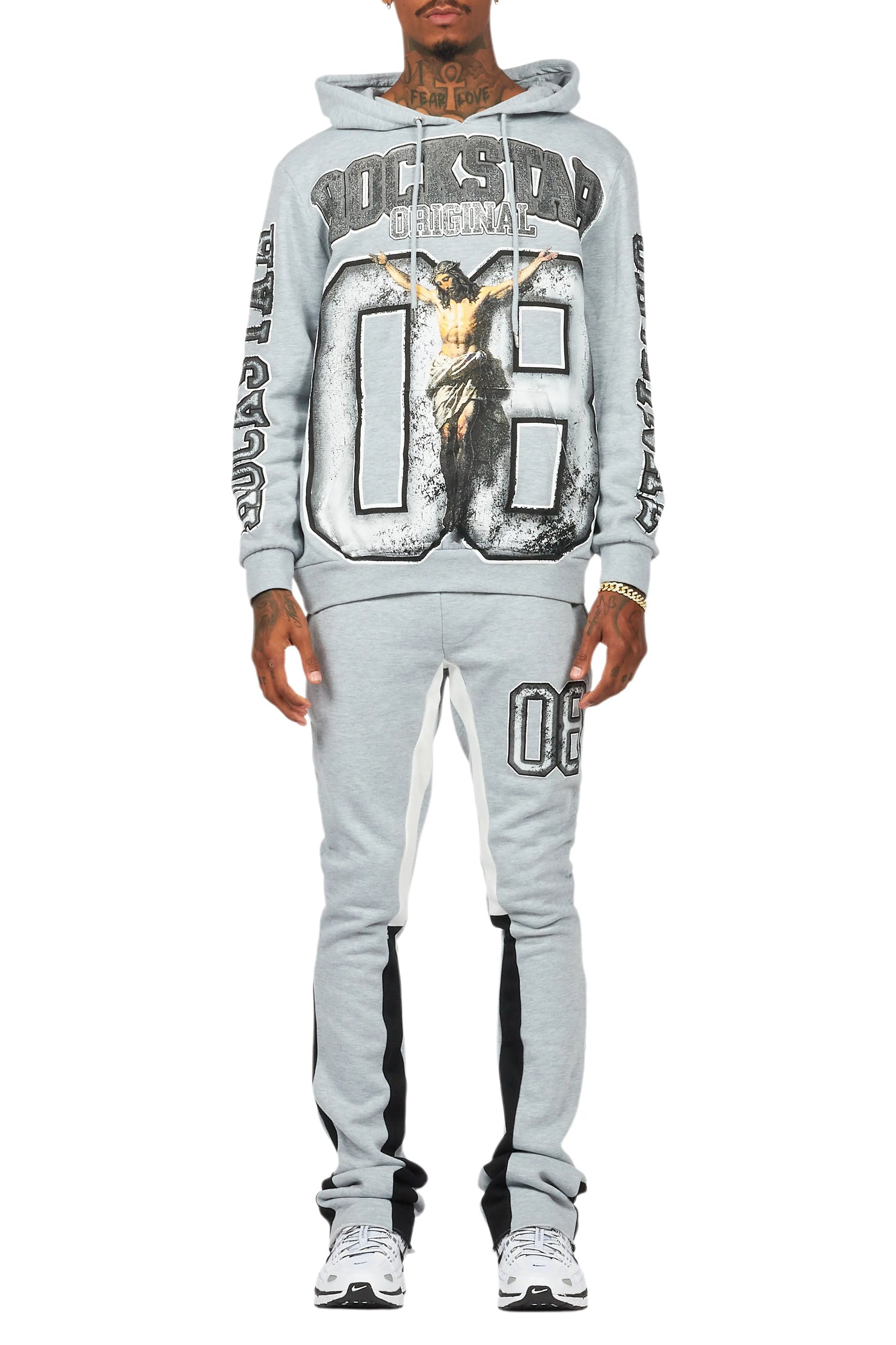 Fields Grey/White Stacked Flare Hoodie Track Set