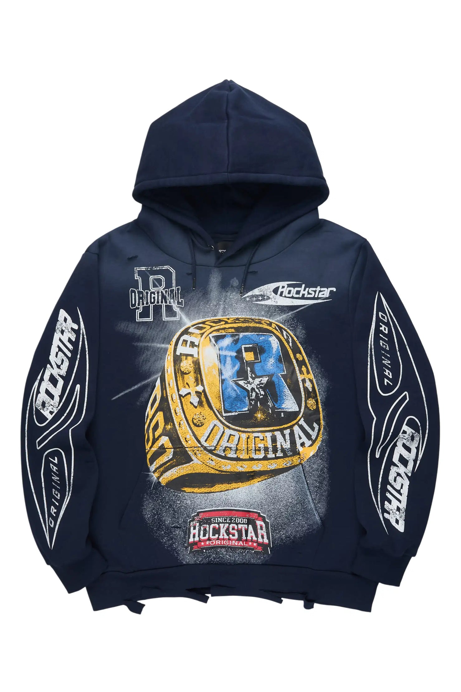 Gemchamp Navy Distressed Graphic Relaxed Hoodie