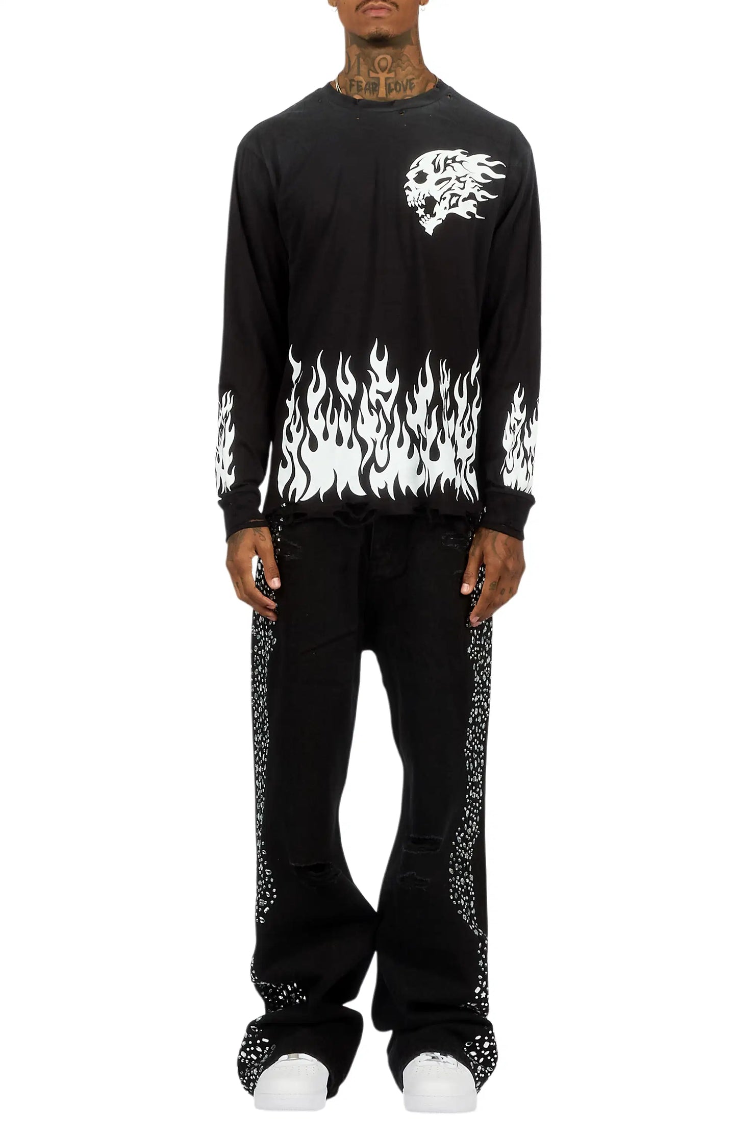 Bolor Black Rhinestone Baggy Jean