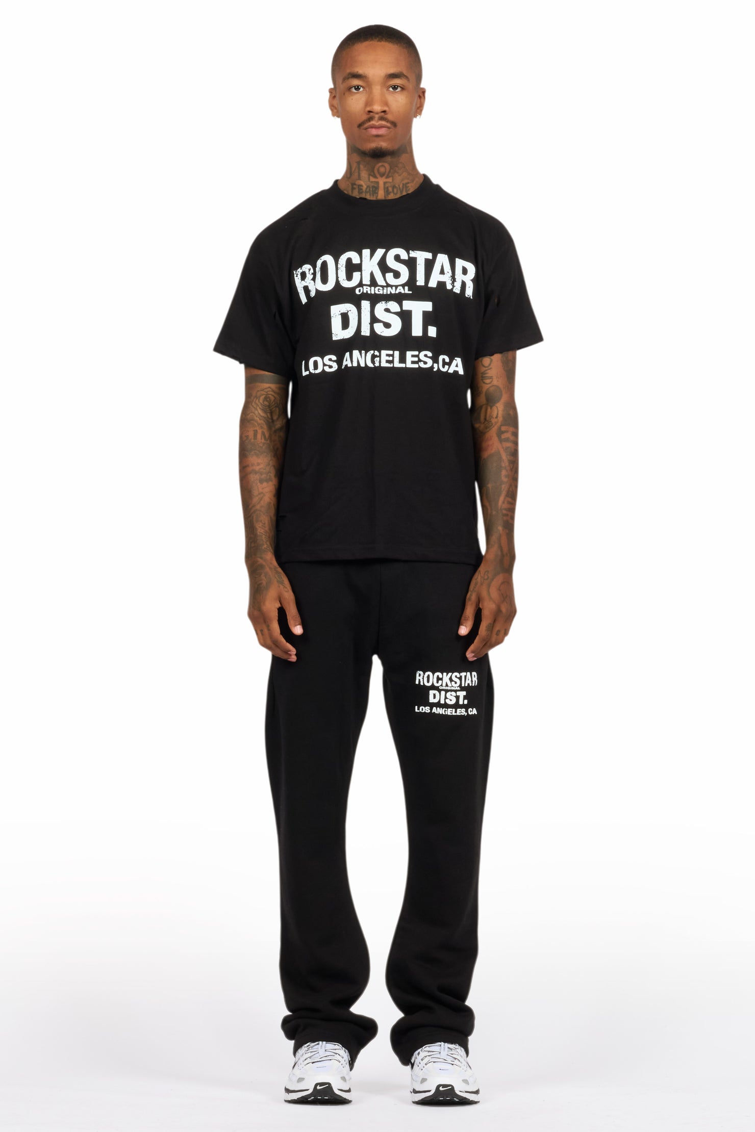 Lake Black/White Oversized T-Shirt/Stacked Track Pant Set