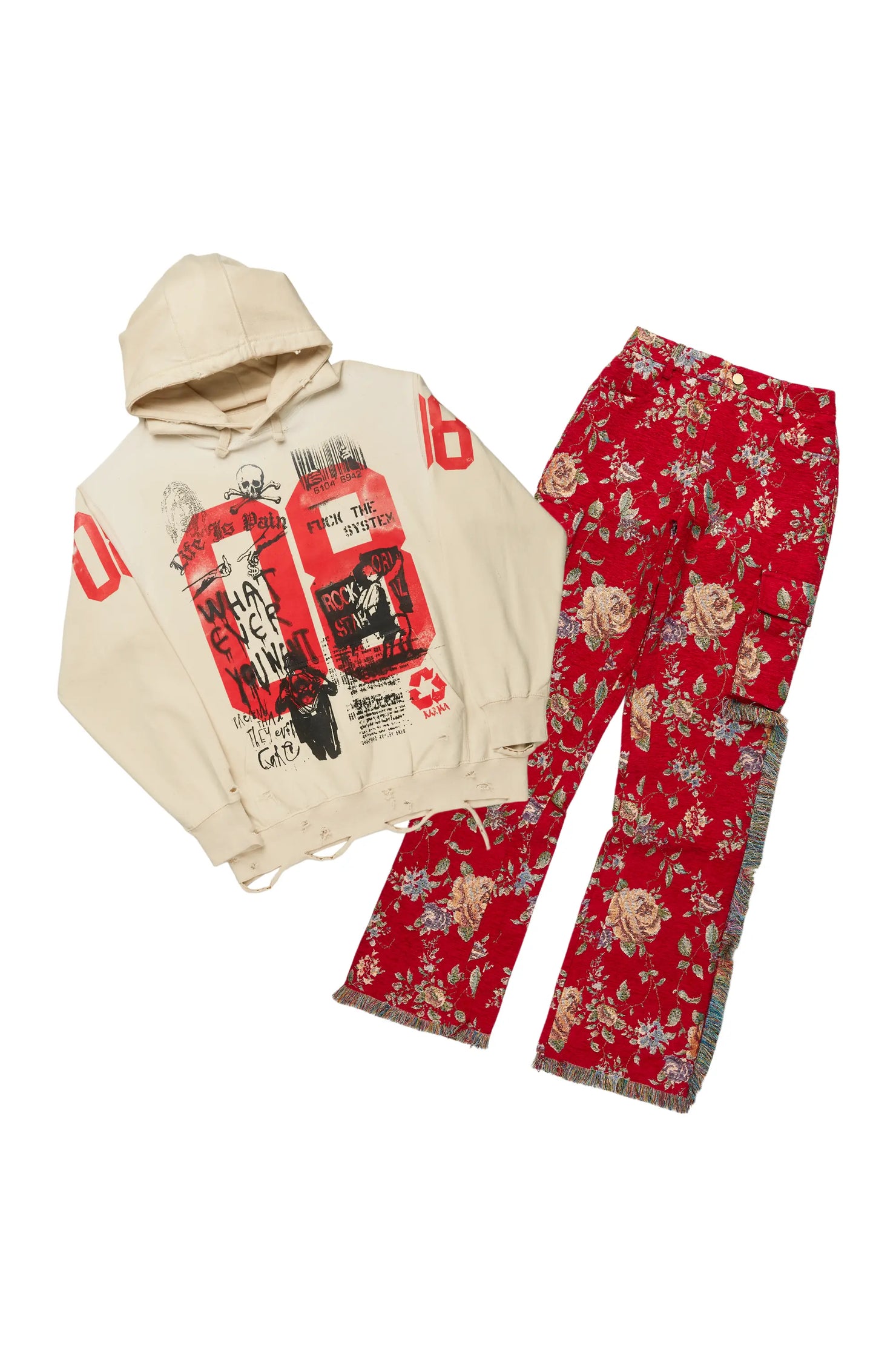 Arsenia Beige/Red Hoodie & Pant Set