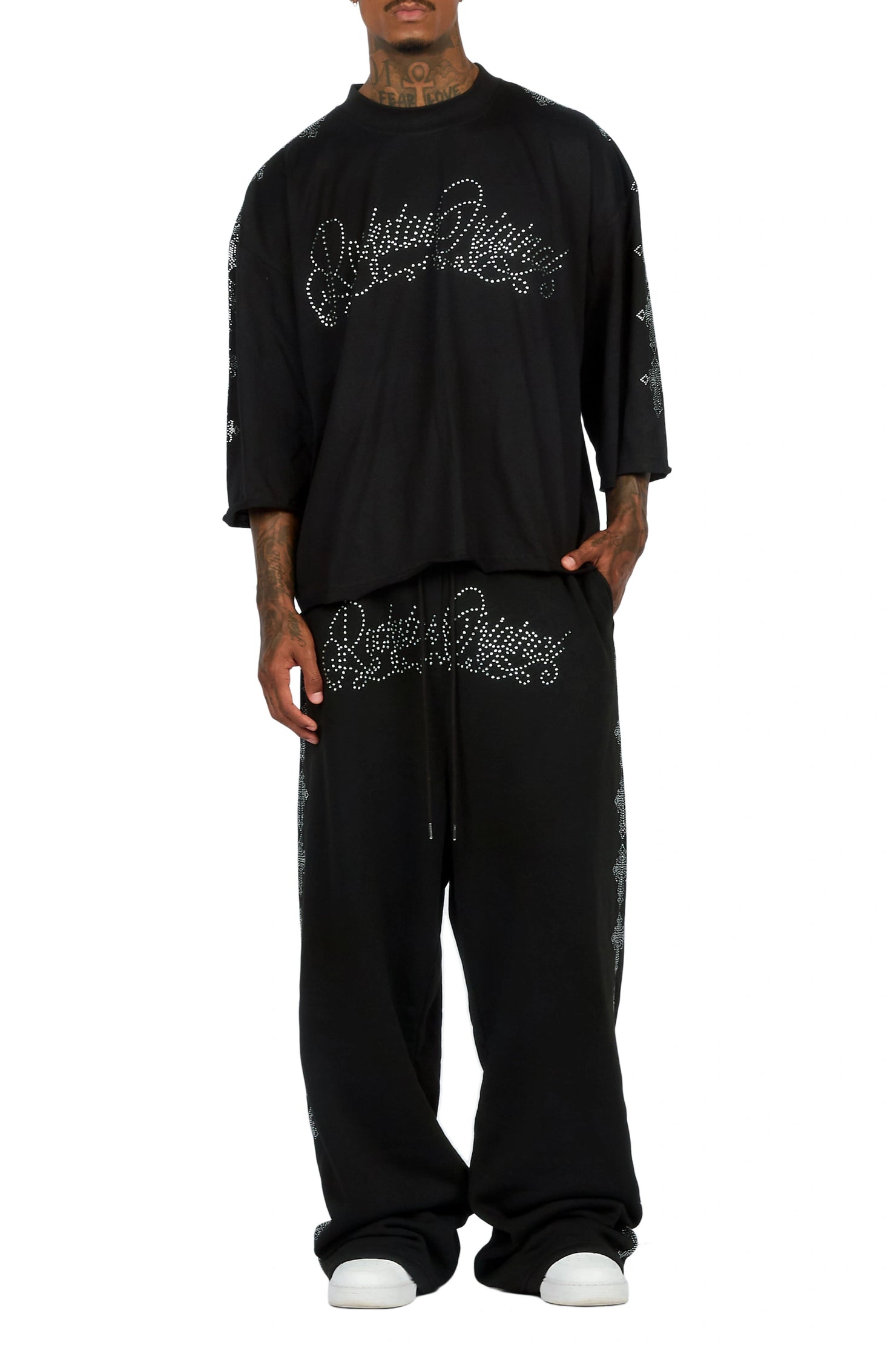 Ferrera Black Rhinestone T-Shirt/Baggy Track Set