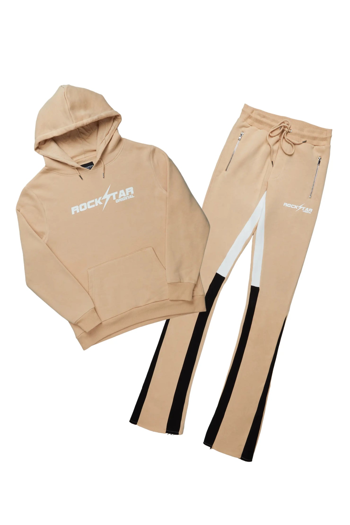 Rory Beige Hoodie Stacked Flare Pant Set