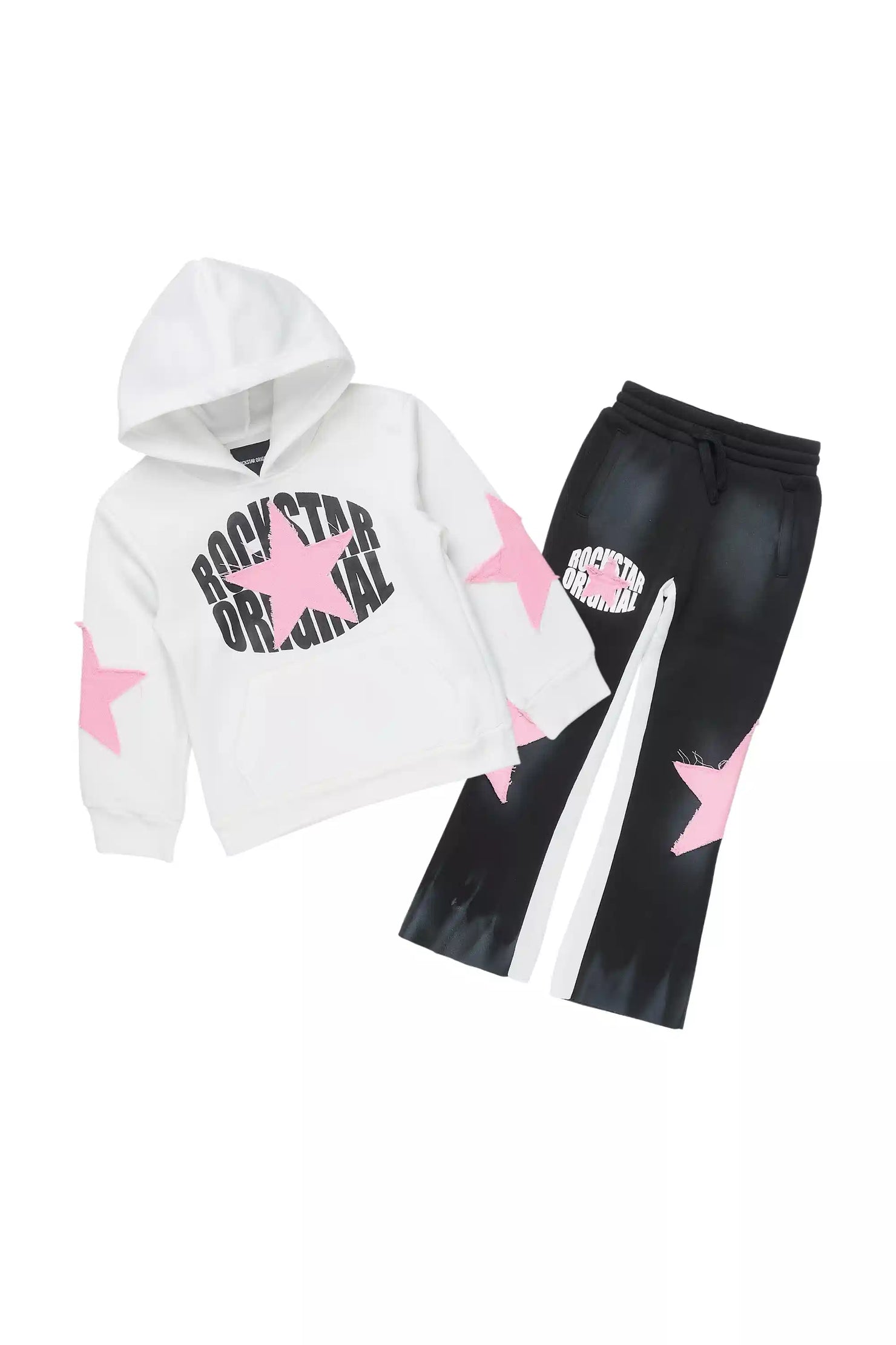 Girls Khaly White/Black Stacked Track Set