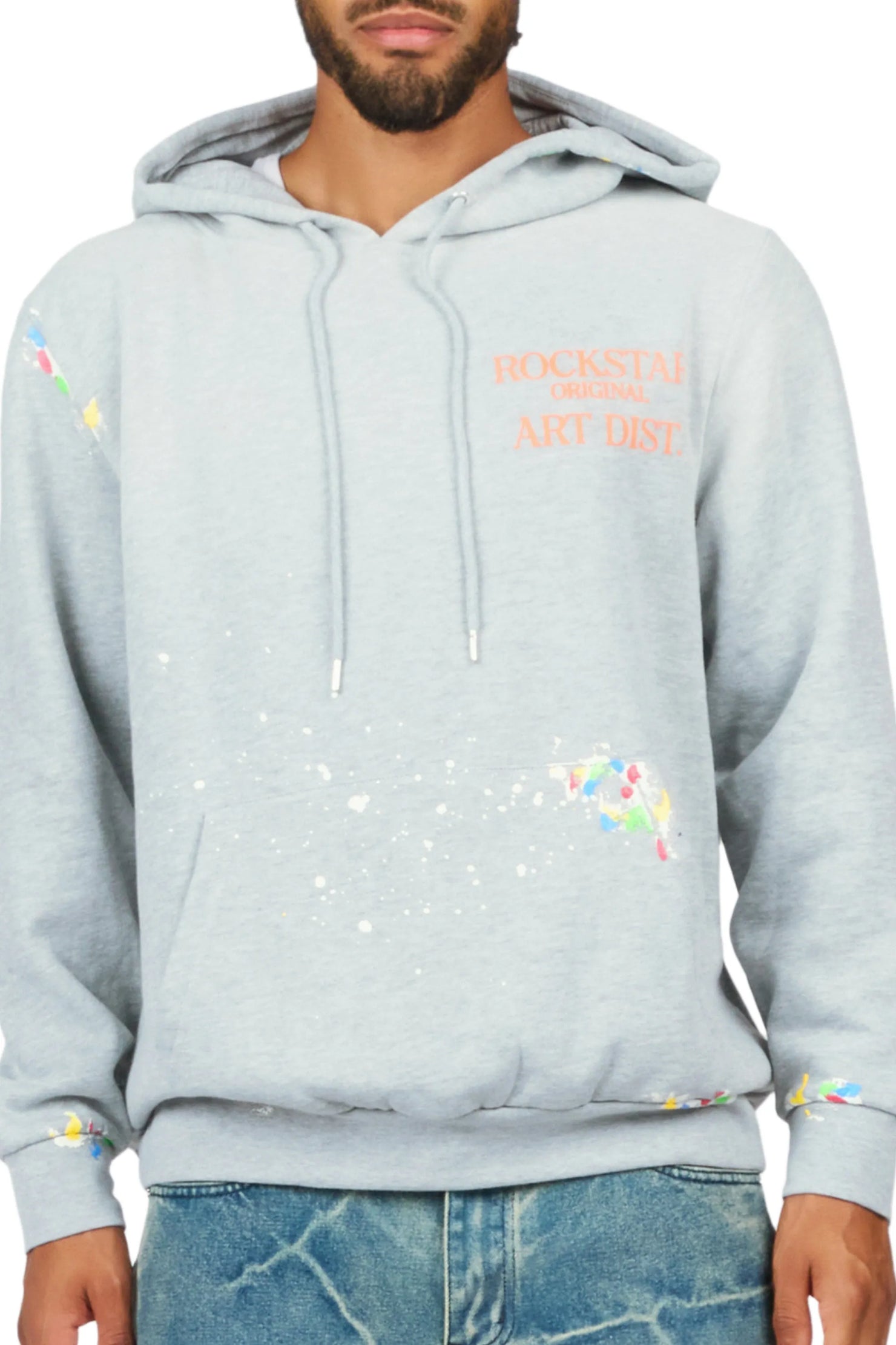 Rockstar Art Dist. Grey/Orange Graphic Hoodie