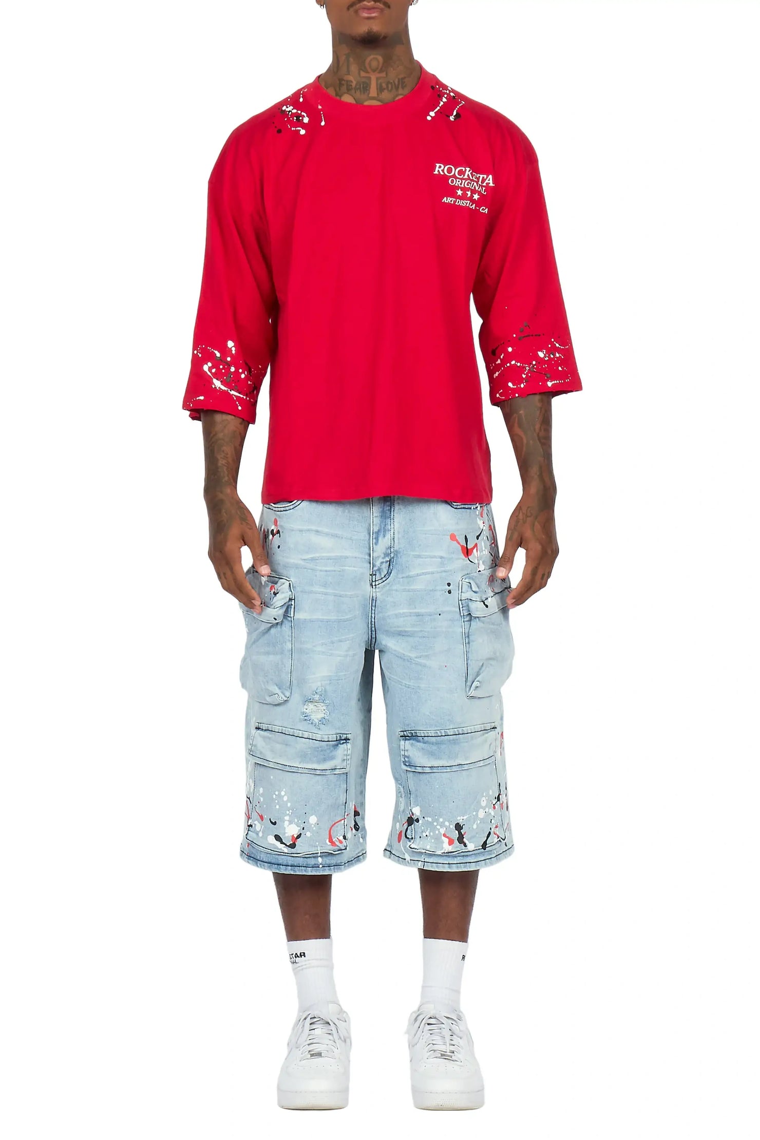 Saxon Blue Graphic T-Shirt Denim Jort Set