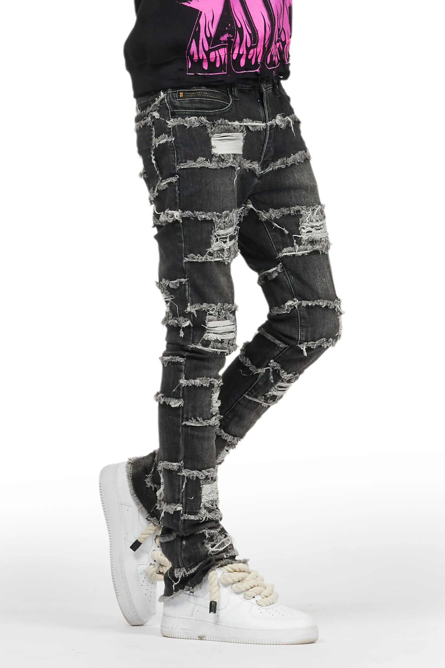 Sten Black Stacked Flare Jean