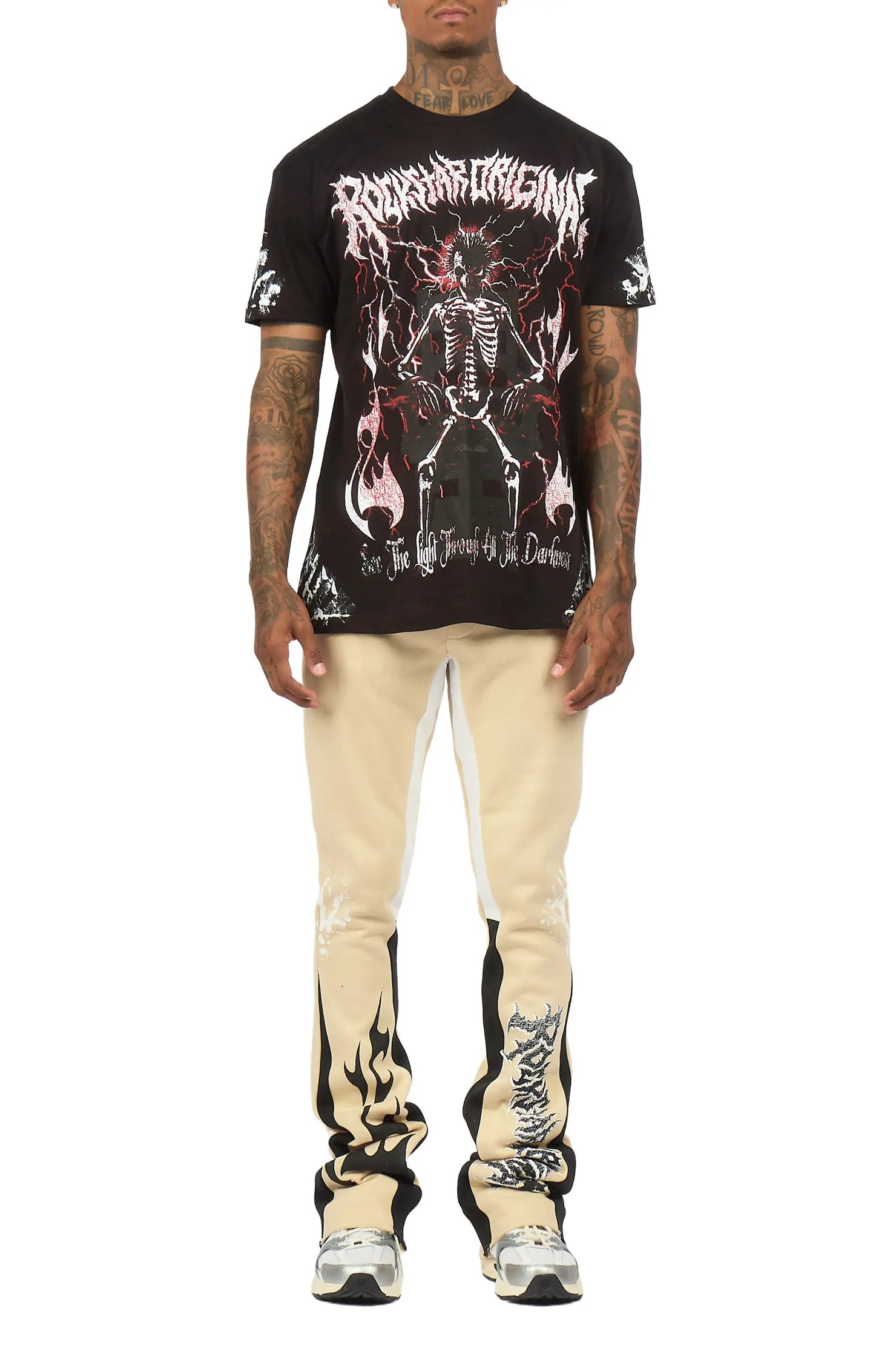 Deathrow 2.0 Black/Beige T-Shirt/Stacked Flare Pant Set