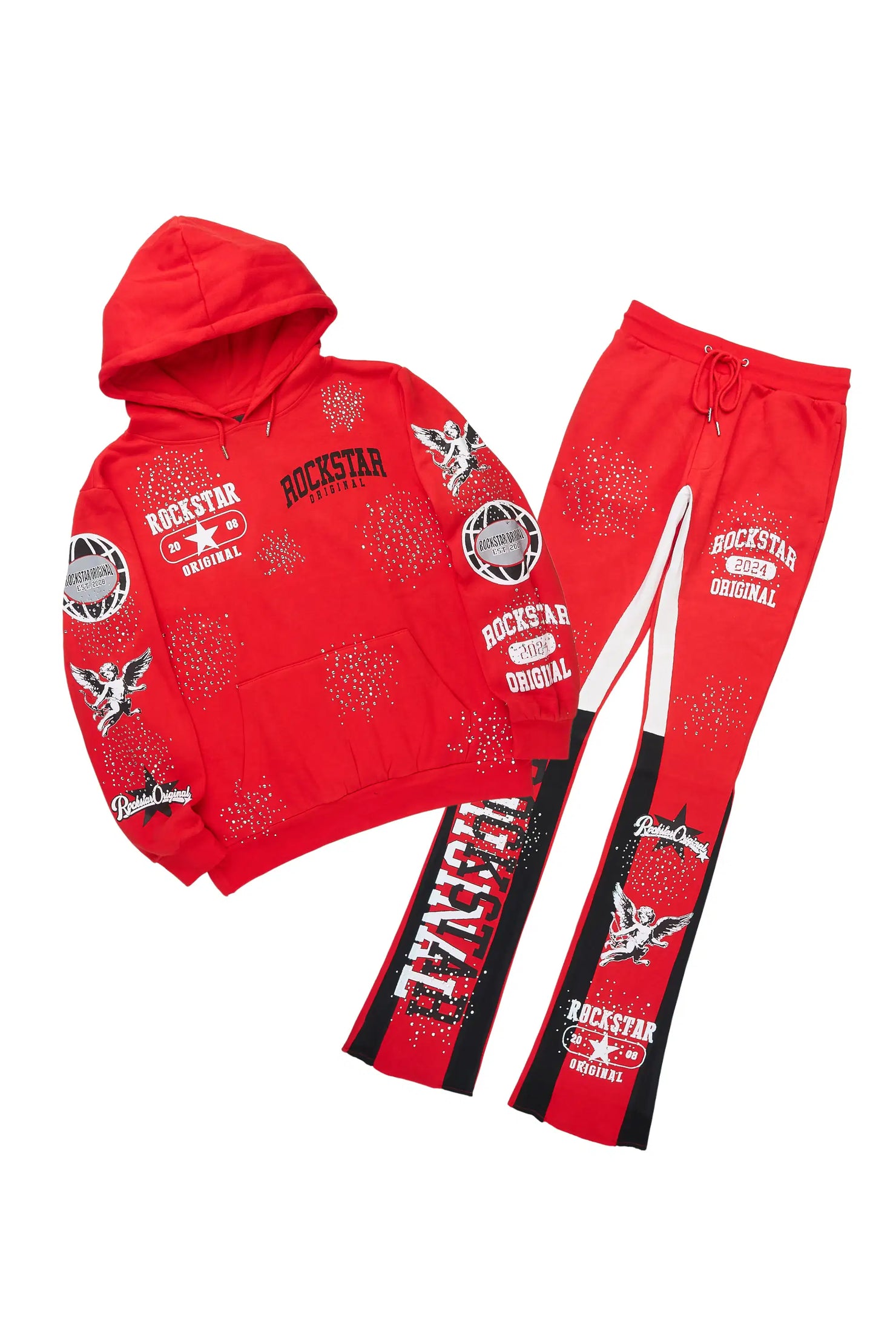 Gutta 2.0 Red Rhinestone Hoodie/Stacked Flare Track Set