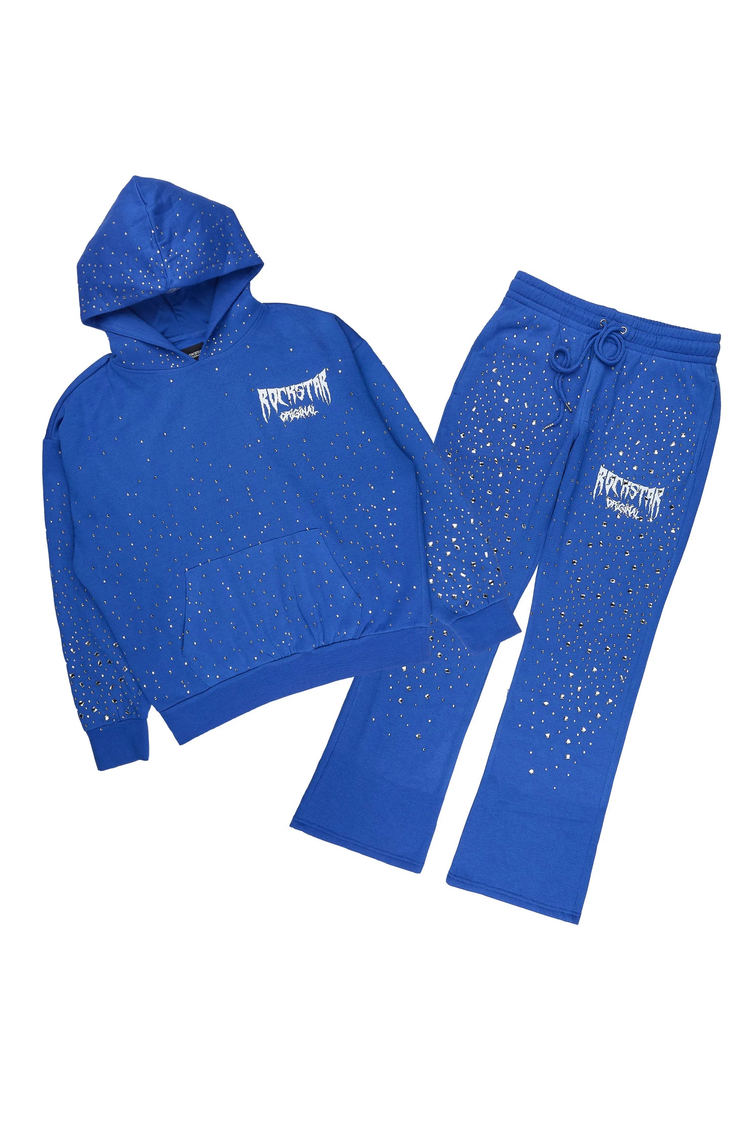 Twinkle Royal Blue/White Rhinestone Hoodie Relaxed Track Set
