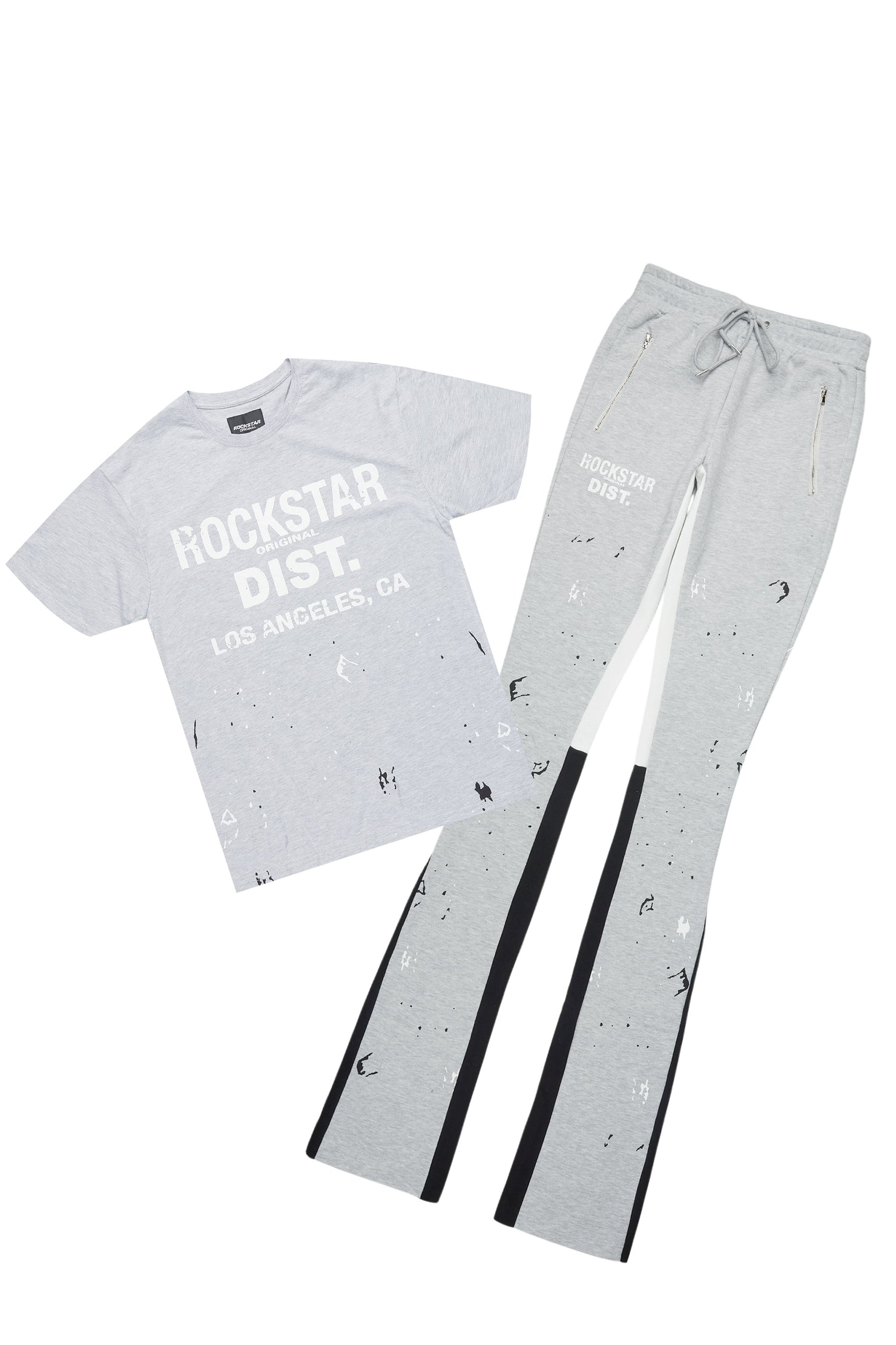 Scottie Heather Grey T-Shirt/Stacked Flare Track Pant Set