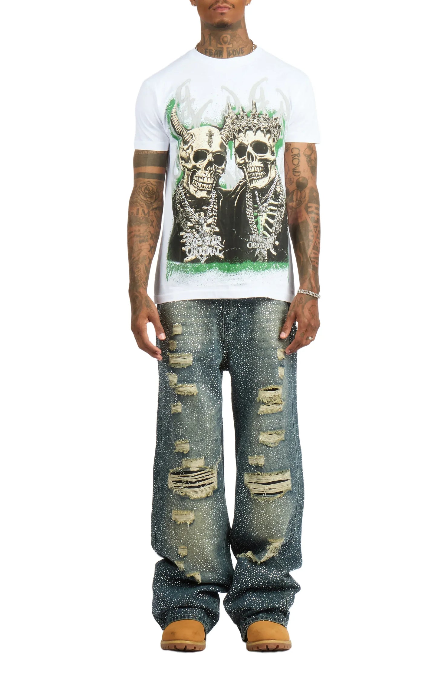 Hendrix Dark Blue Rhinestone Baggy Fit Jean