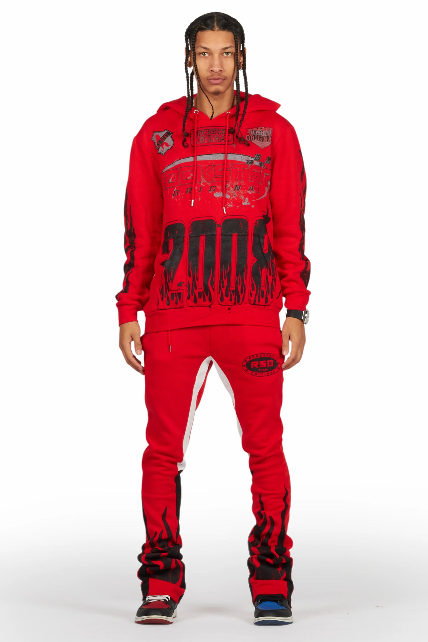 Amos Red Hoodie/Stacked Flare Track Set