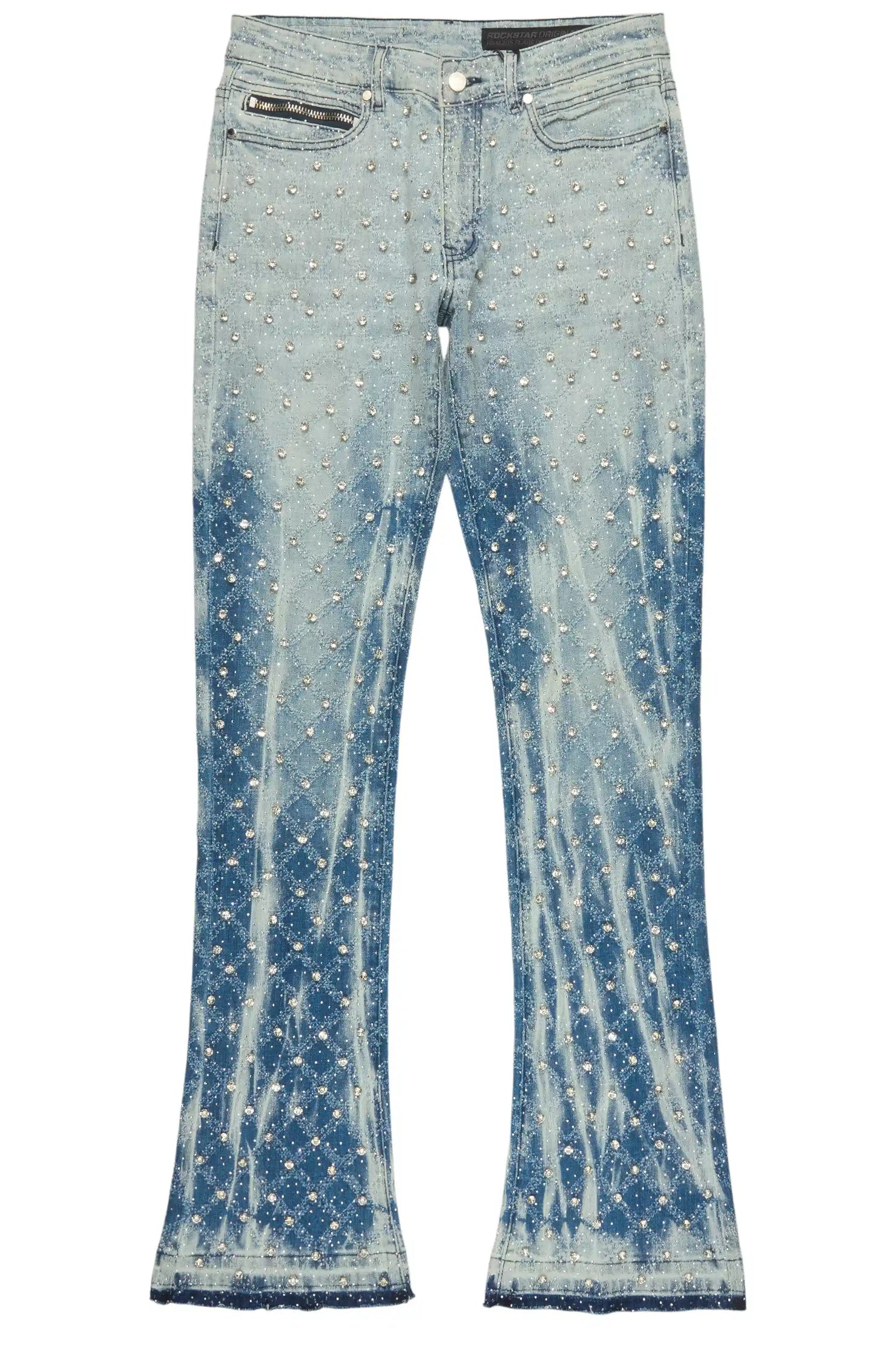 Glit Blue Rhinestone Stacked Flare Jean