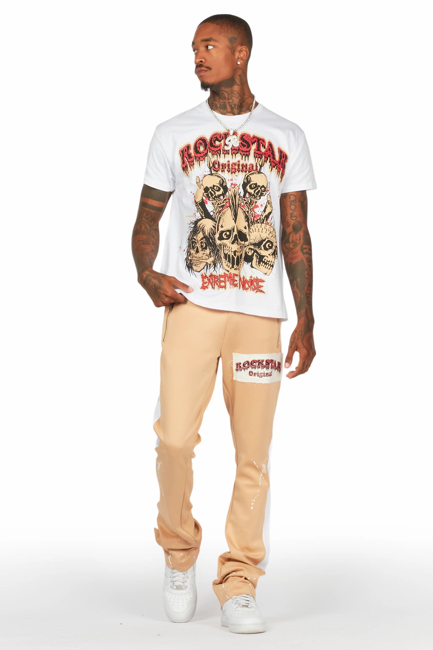 Tabor White/Beige T-Shirt/Stacked Flare Track Set