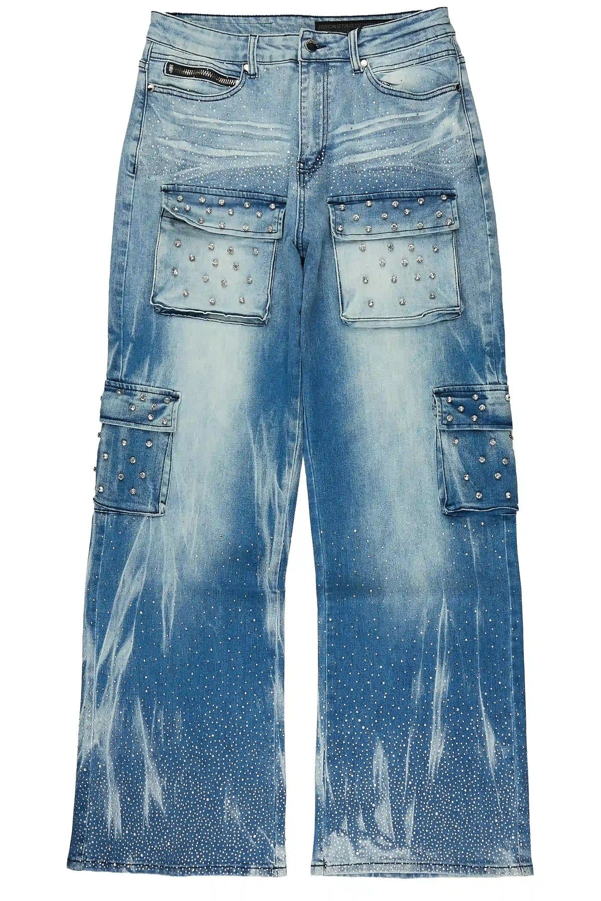 Arman Medium Blue Rhinestones Baggy Fit Jeans