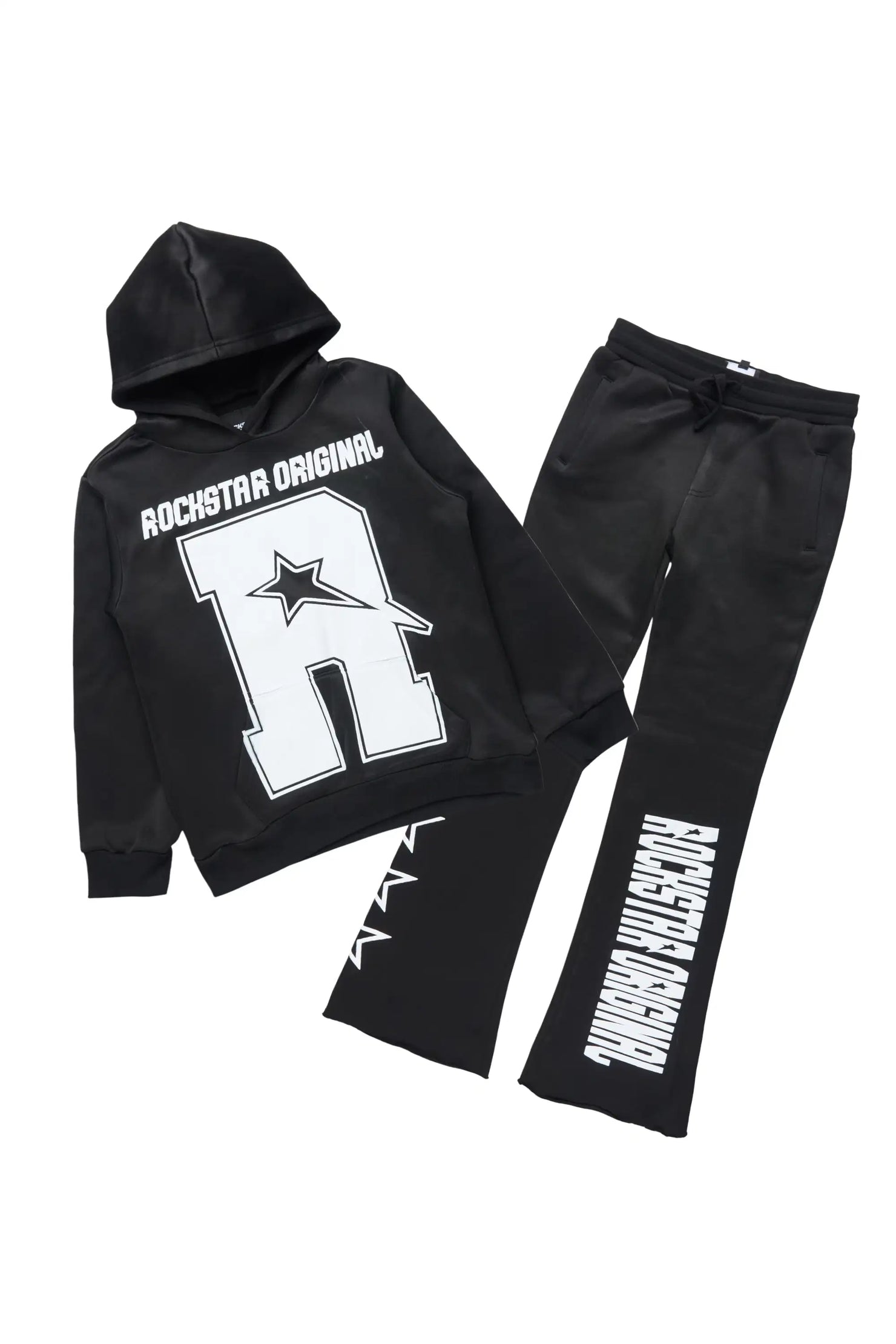 Boys Skender Black/White Hoodie/Stacked Flare Track Set
