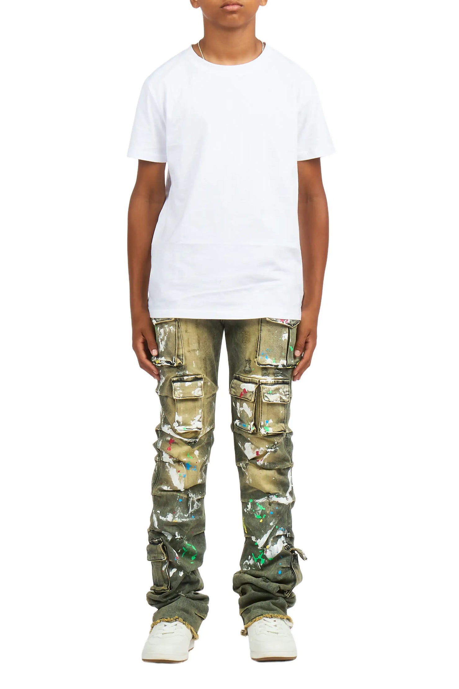 Boys Major Tint Blue Stacked Painter Flare Jean
