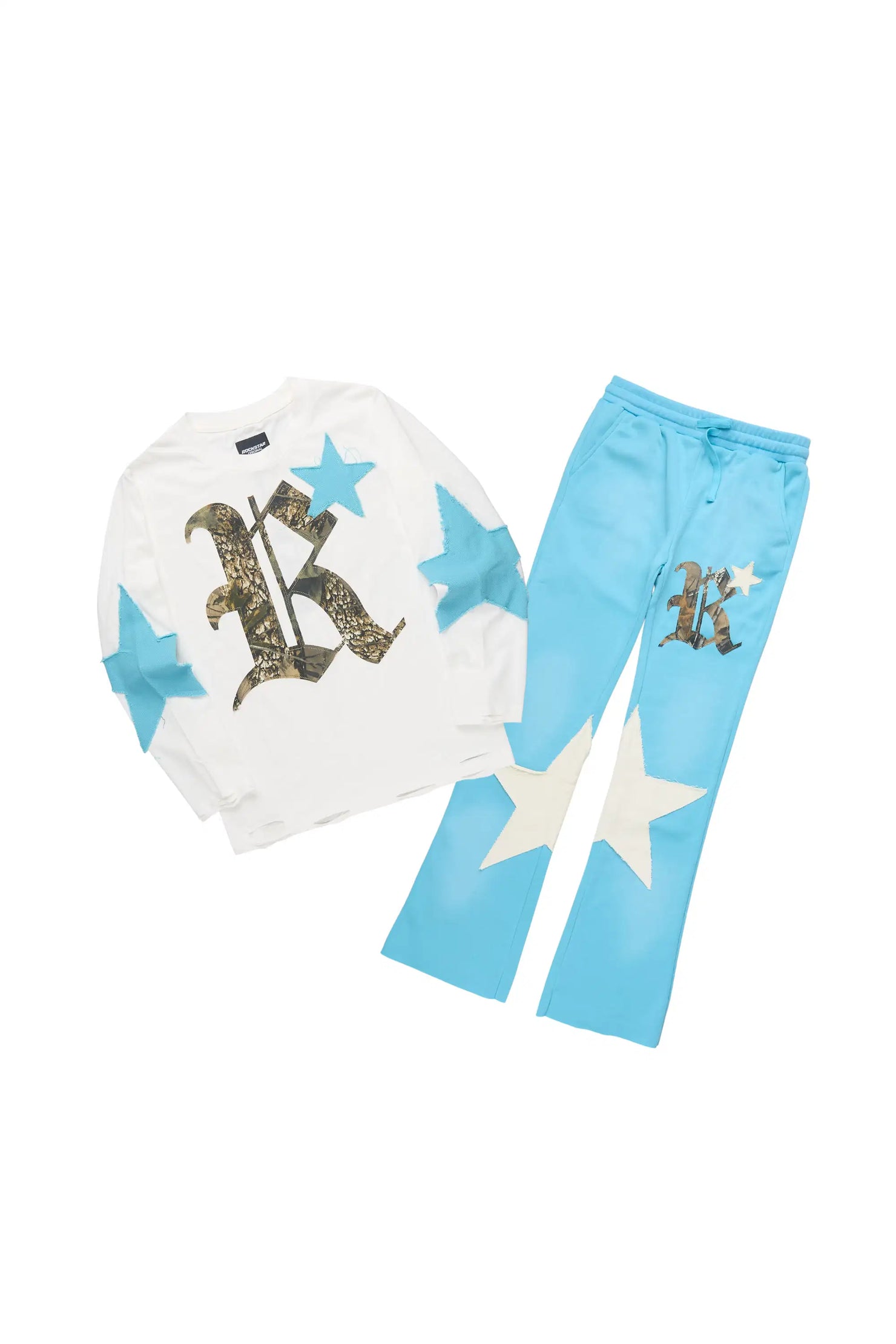 Girls Delgera White/Light Blue Long Sleeve T-Shirt Track Set
