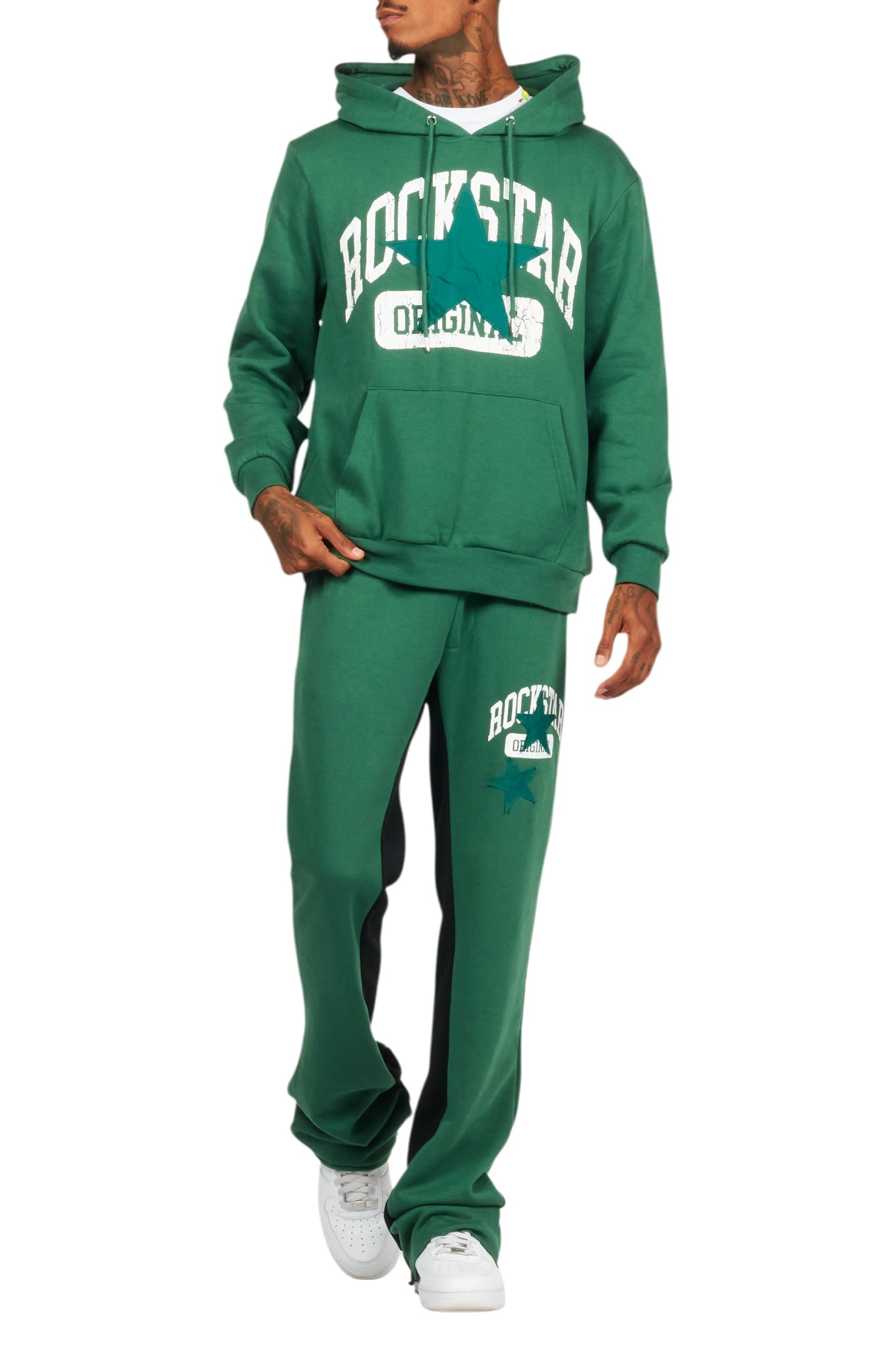 Mallor Green Baggy Stacked Hoodie Track Set