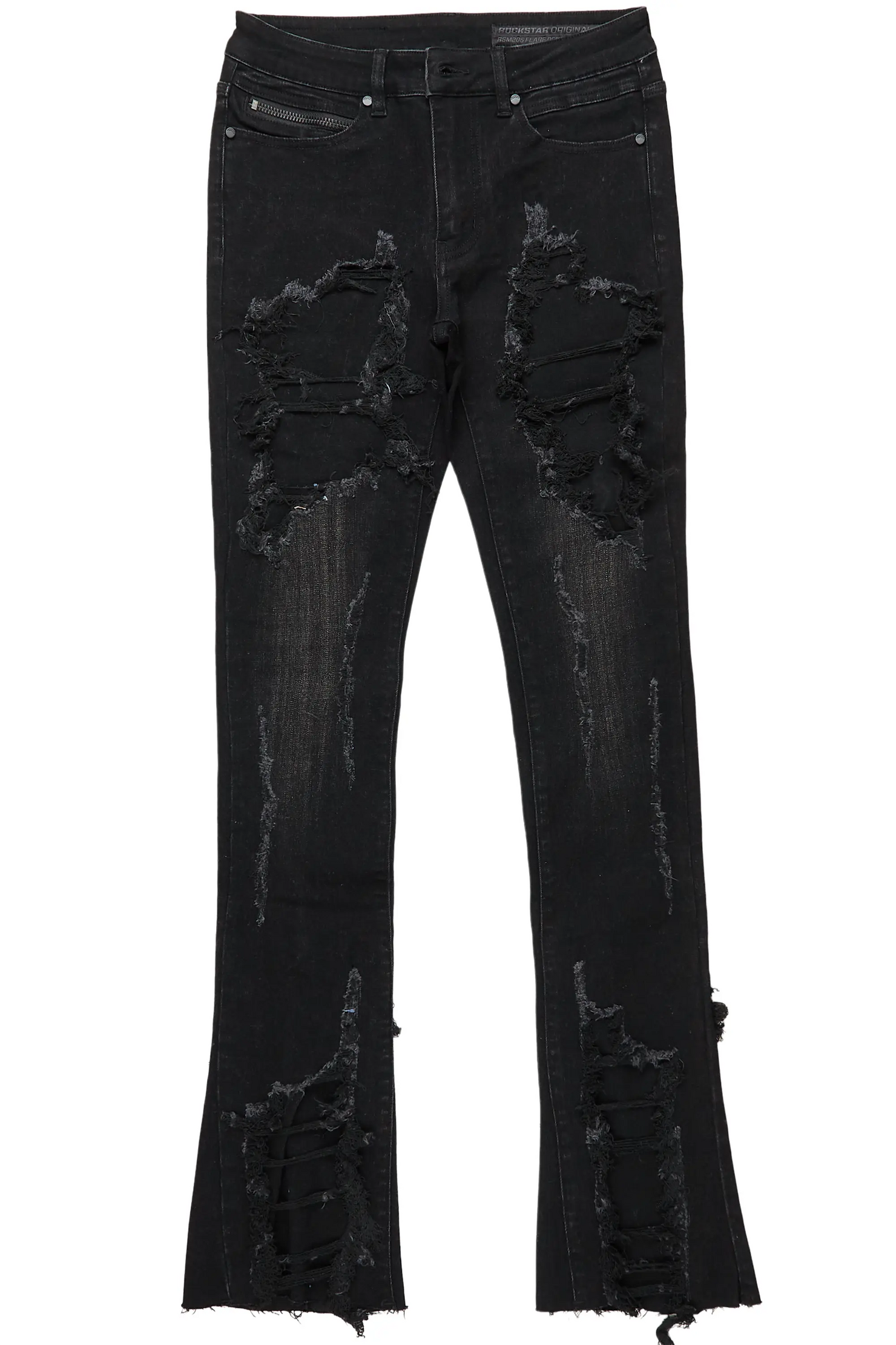 Fateh Jet Black Stacked Flare Jean