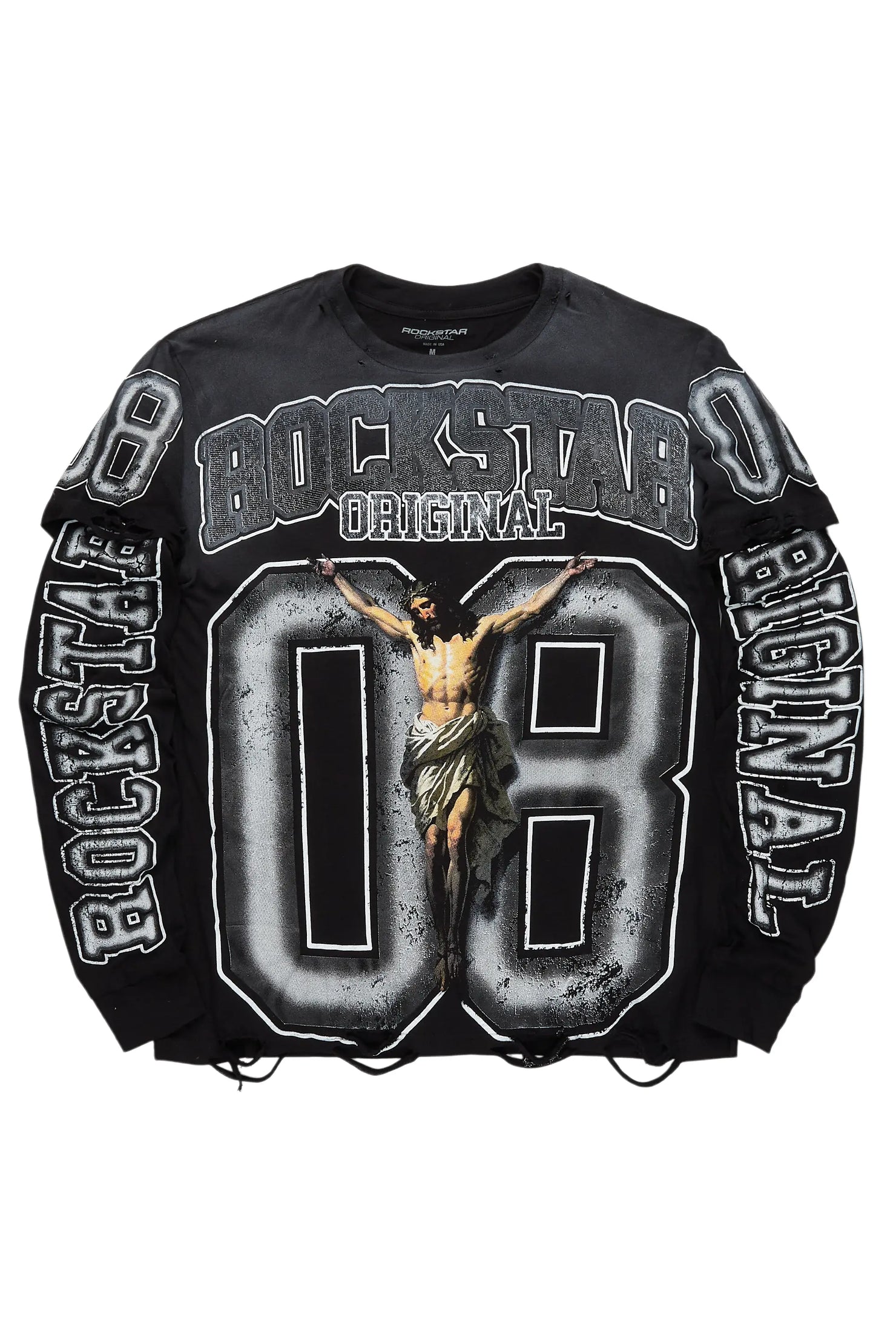 Tariqa Black/White Double Layer Graphic T-Shirt