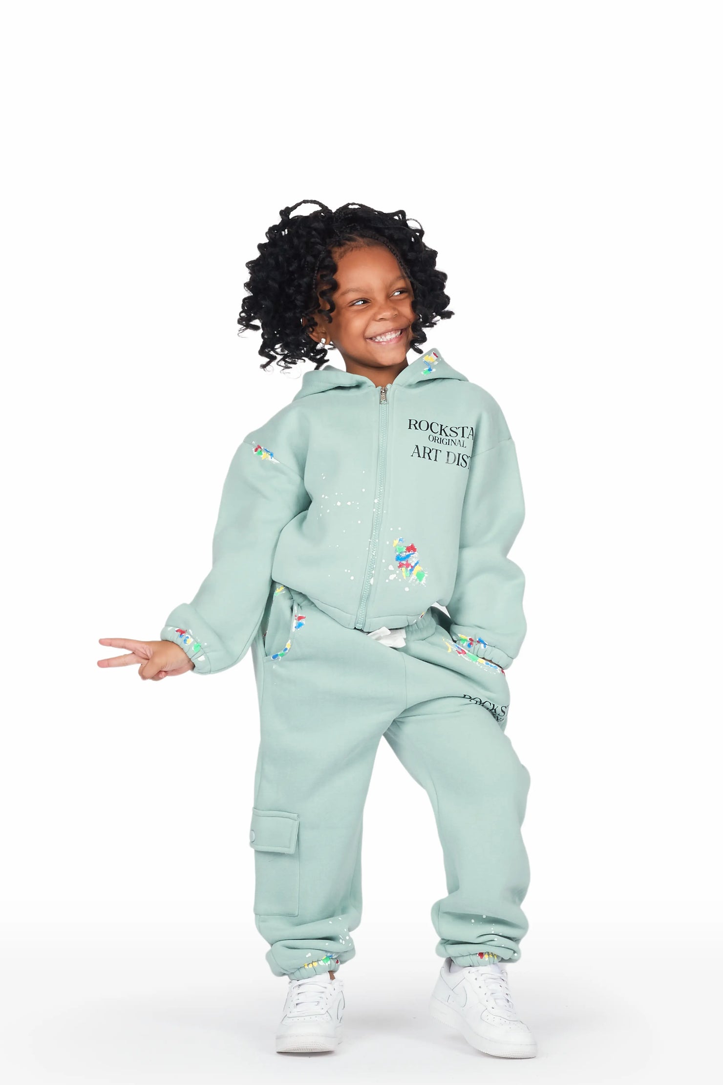 Girls Nevaeh Sage Zip Up Hoodie Pant Set