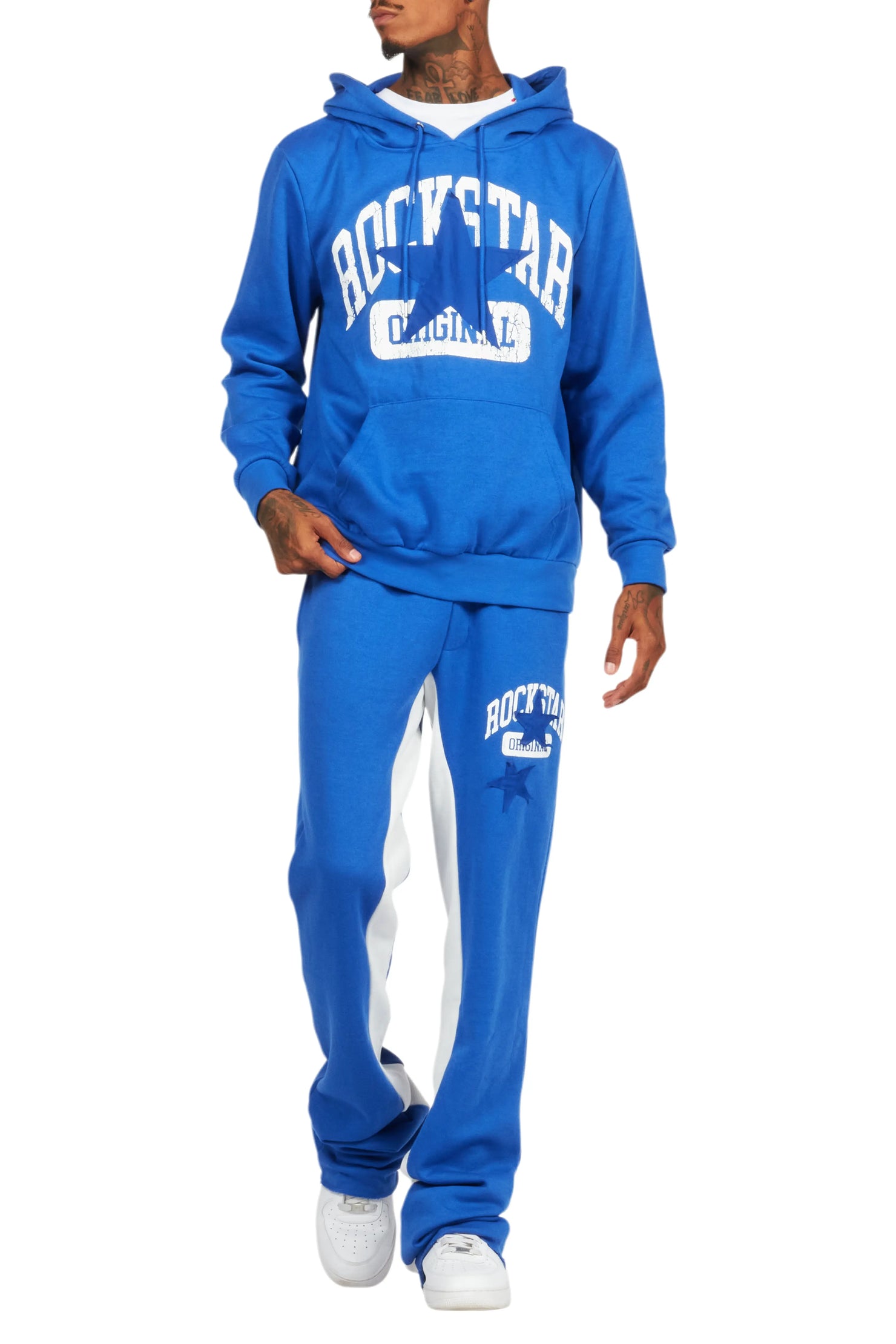 Mallor Royal Blue Baggy Stacked Hoodie Track Set