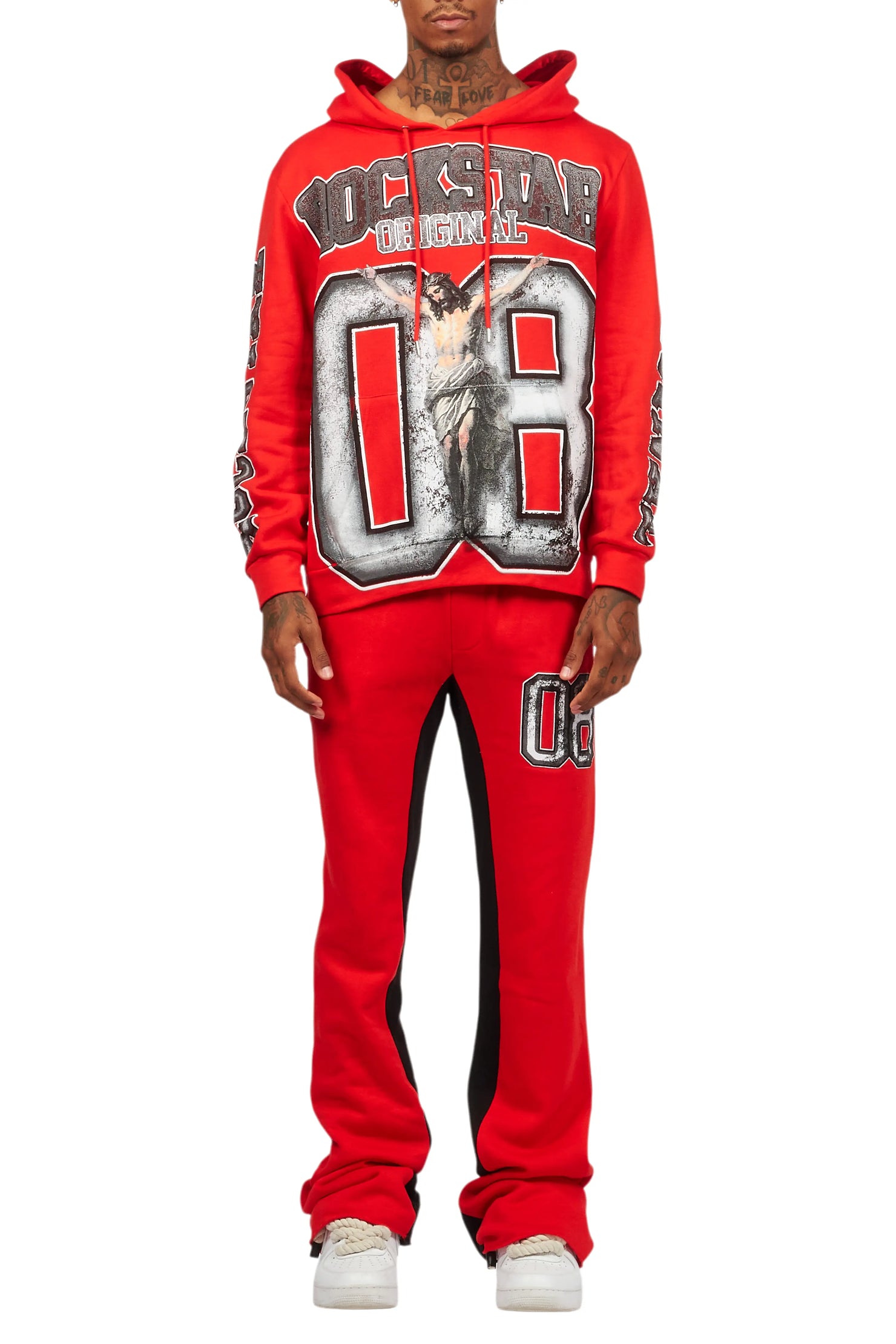 Fields Red/White Baggy Hoodie Track Set