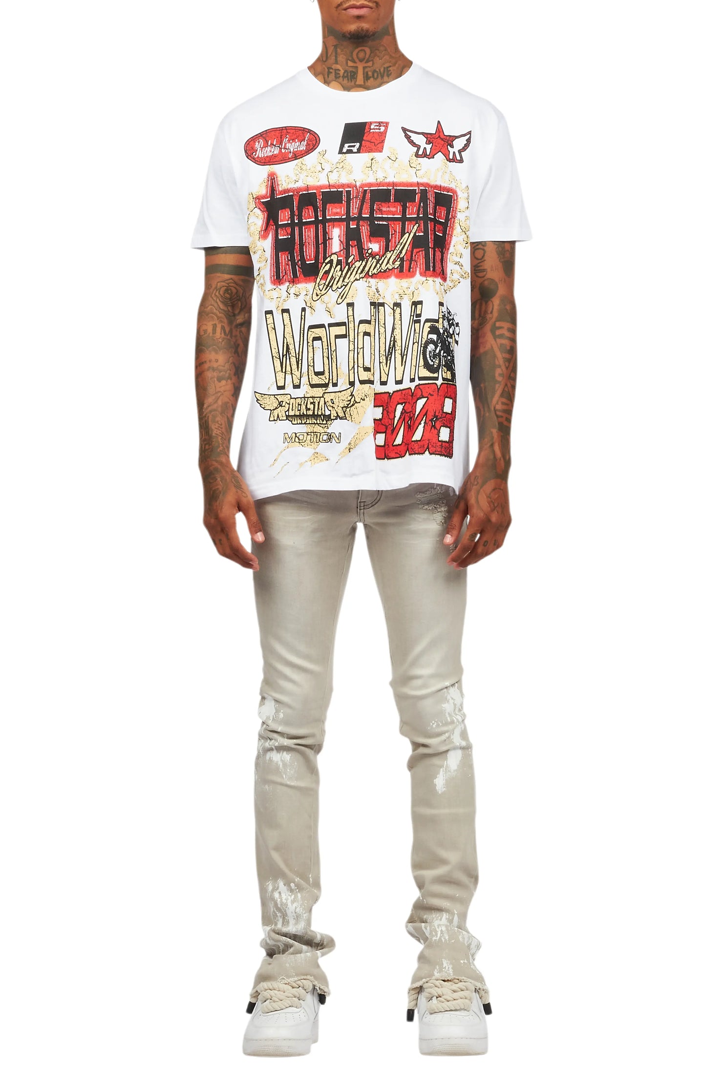 Kodak Grey/White Painter Stacked Flare Jean