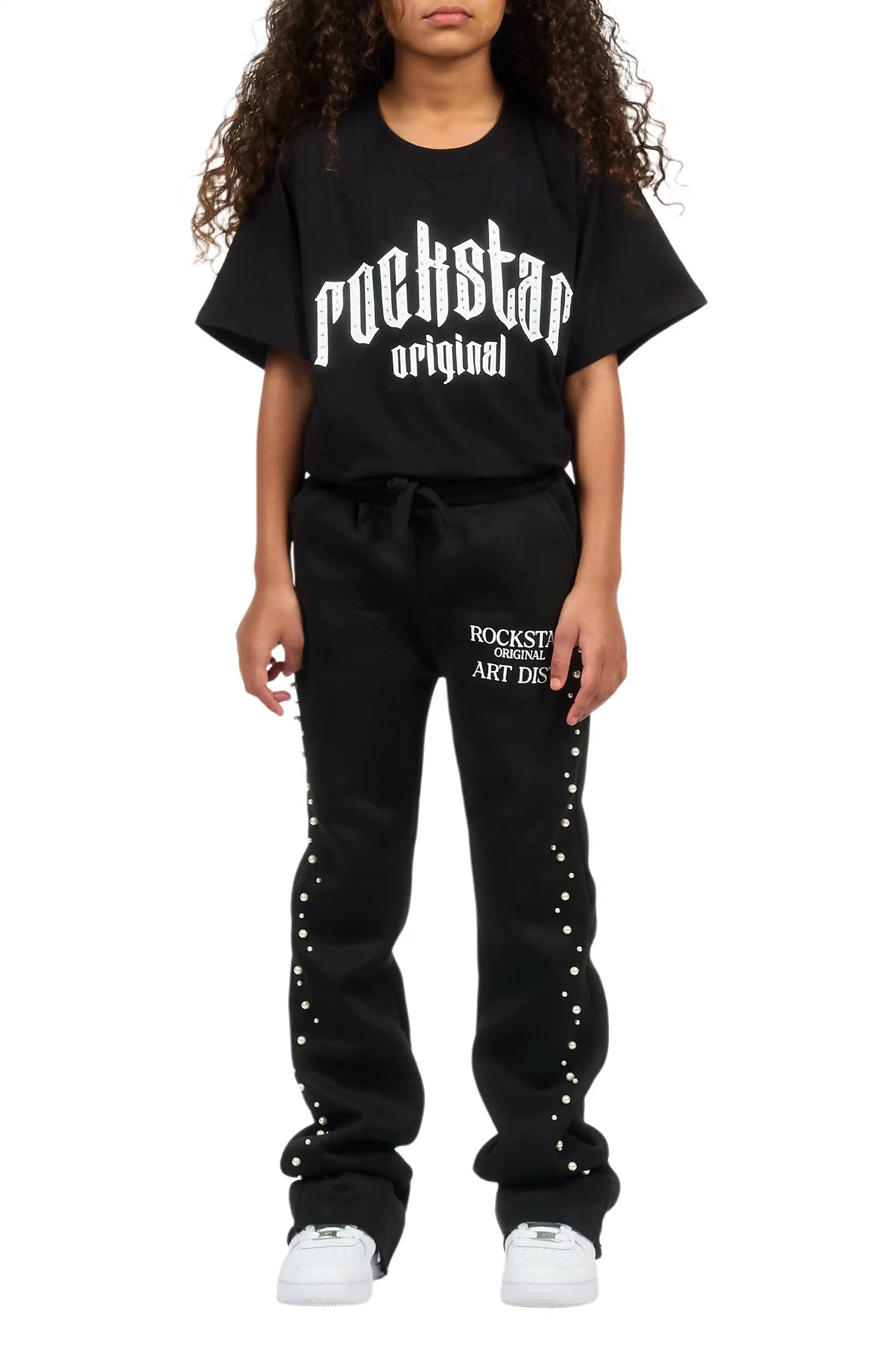 Girls Nikkia Black Pearl Stacked Track Pant
