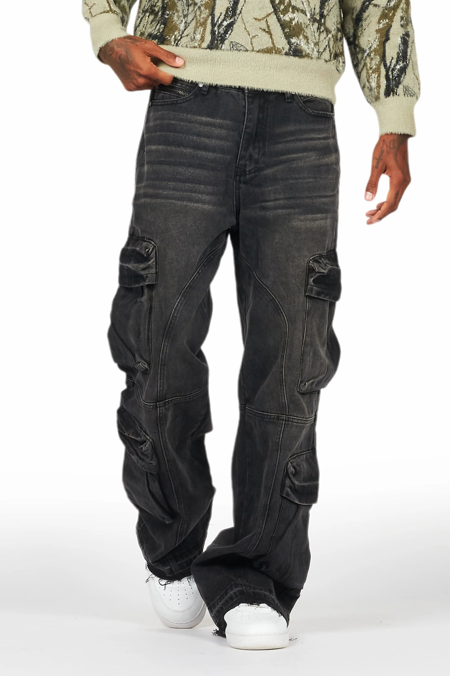 Gregor Black Baggy Fit Cargo Jean