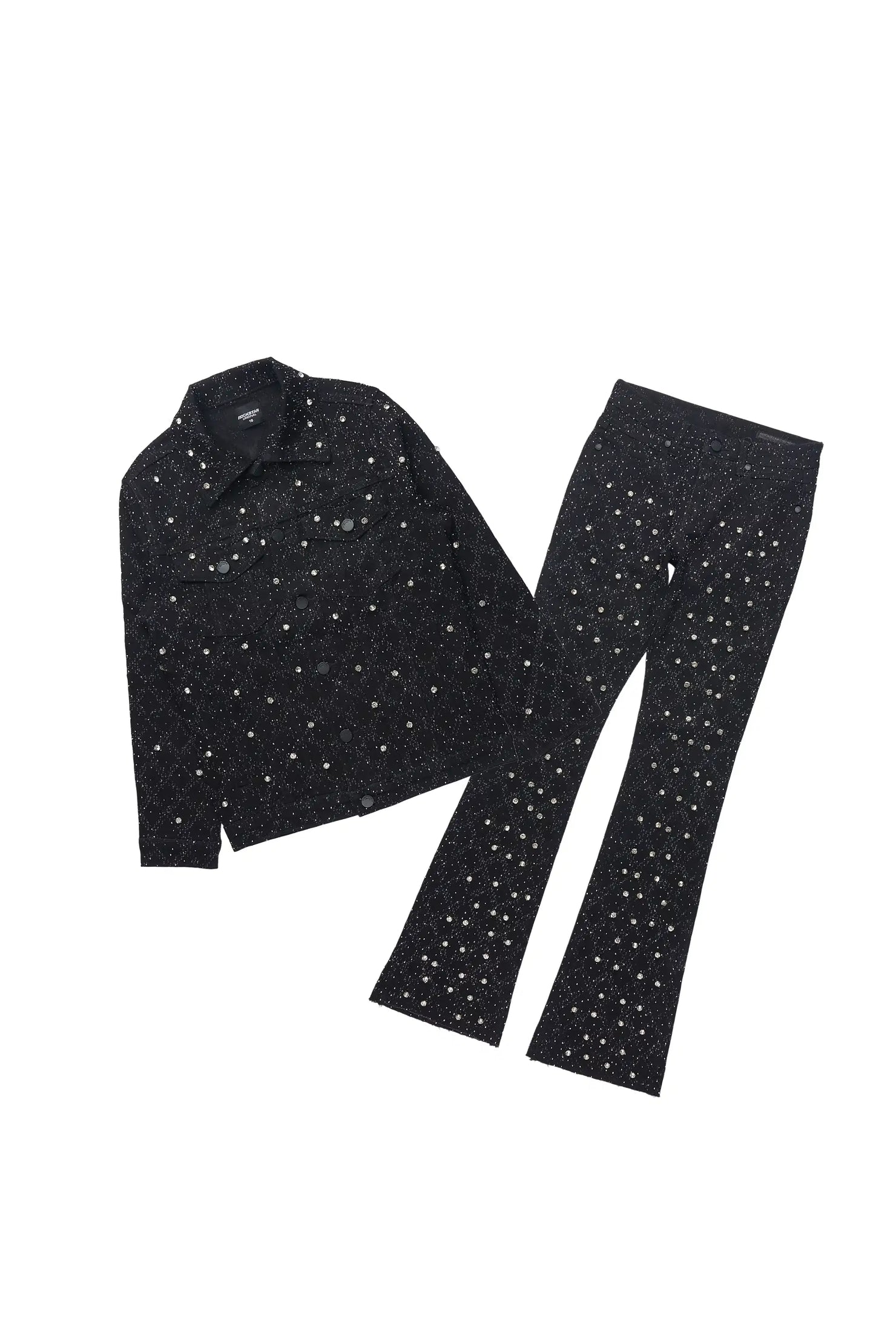 Boys Sareka Black Rhinestone Denim Jacket & Sareka Stacked Jean Set