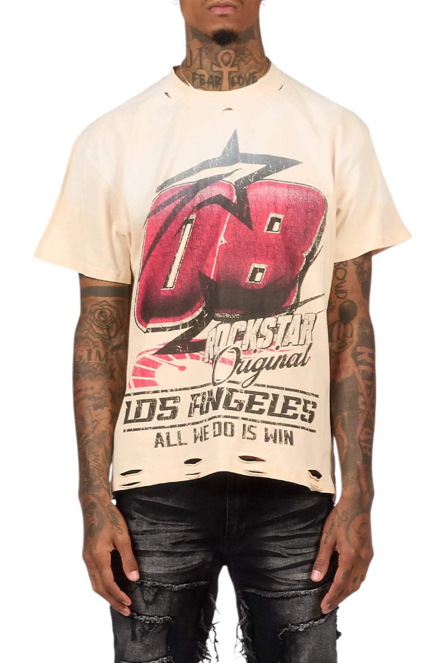 Kastell Sand Oversized Distressed Graphic T-Shirt