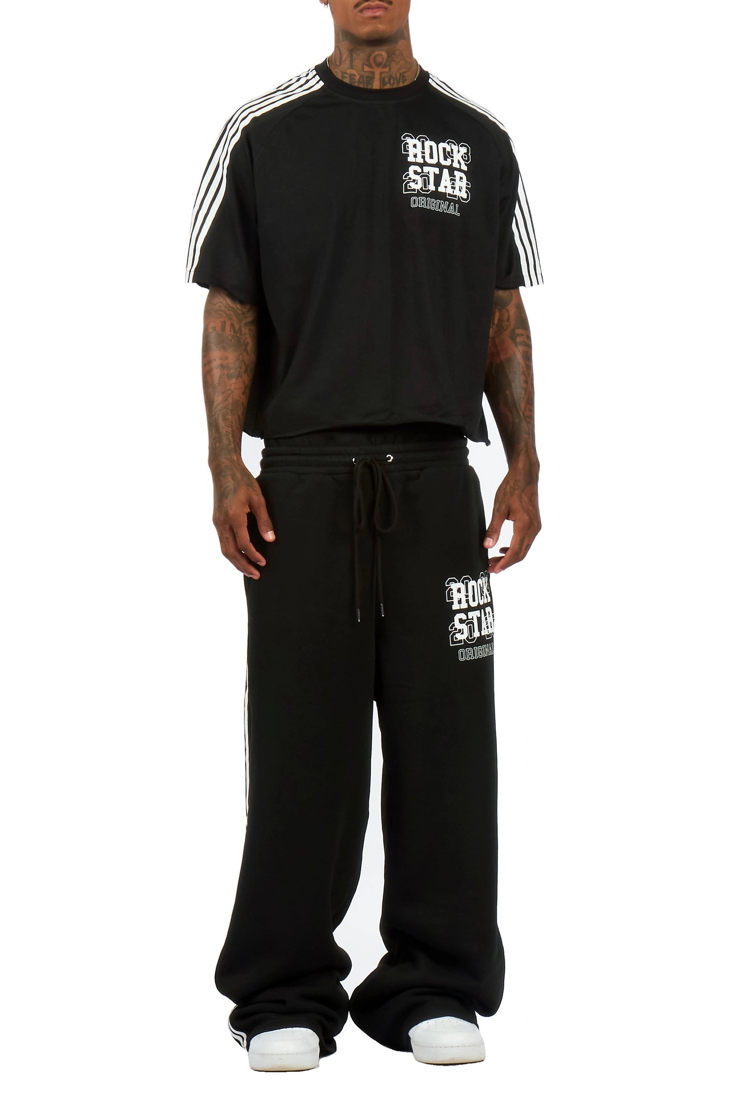 Berco Black T-Shirt/Double Waisted Baggy Track Set