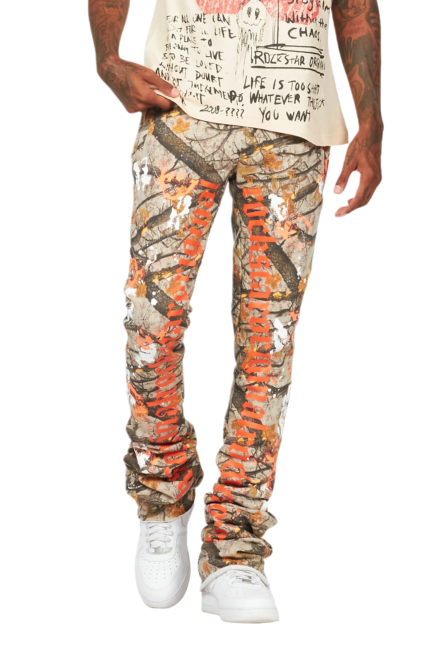Adwin Painter Tree Camo Super Stacked Flare Pants