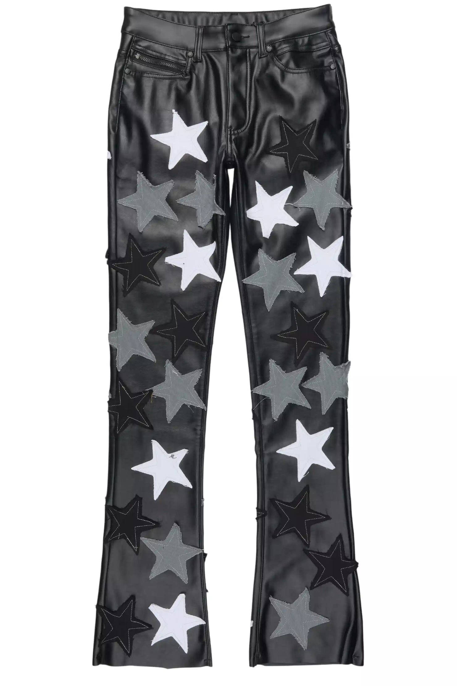 Starlane Black Stacked Flare PU Pants