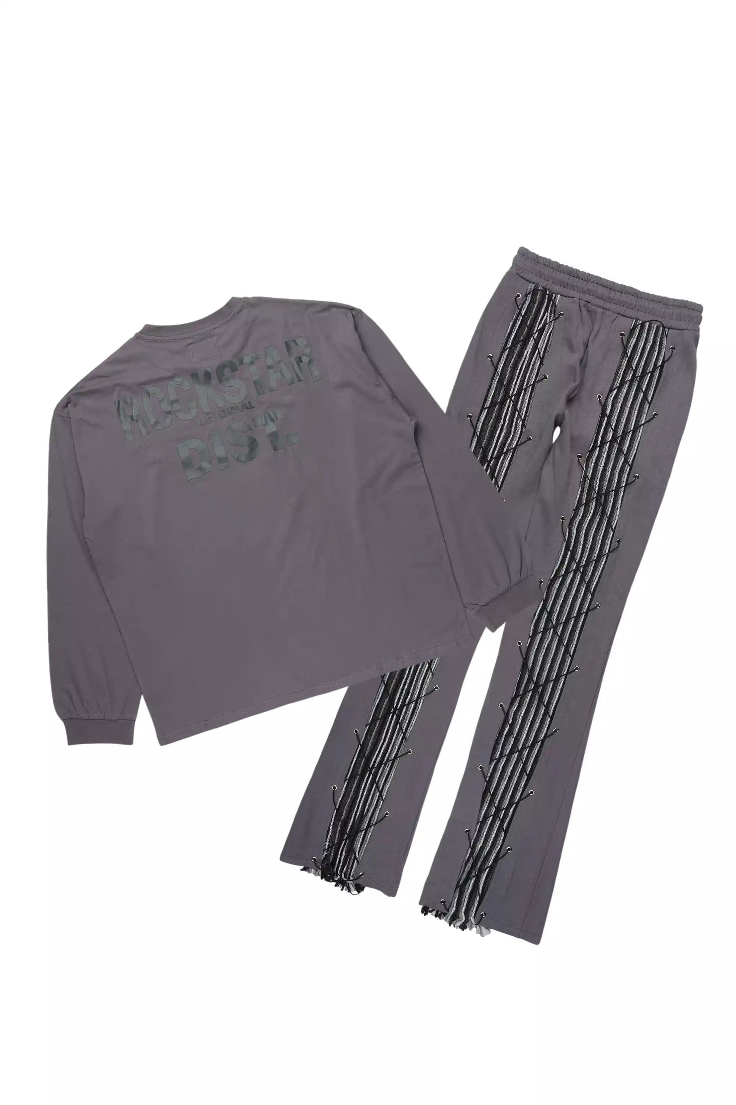 Antal Charcoal Long Sleeve T-Shirt/Baggy Stacked Track Set