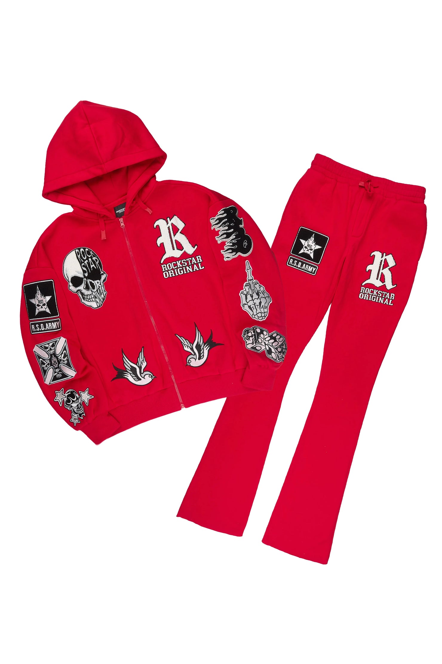 Vidar Red Zip Up Hoodie Stacked Track Set