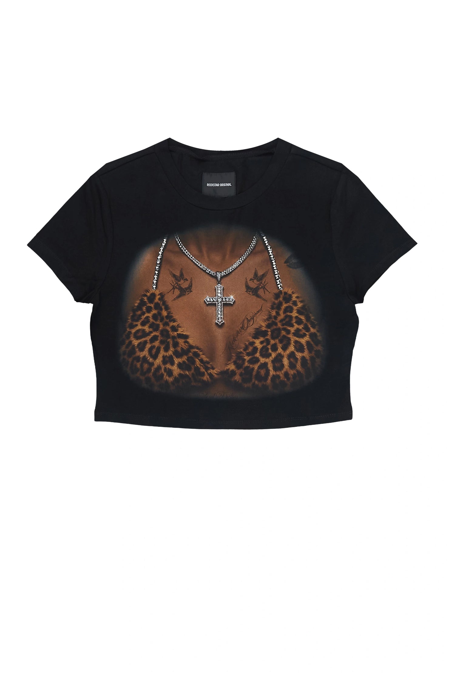 Alvinette Black/Brown Cheetah Rhinestone Baby Tee Shirt