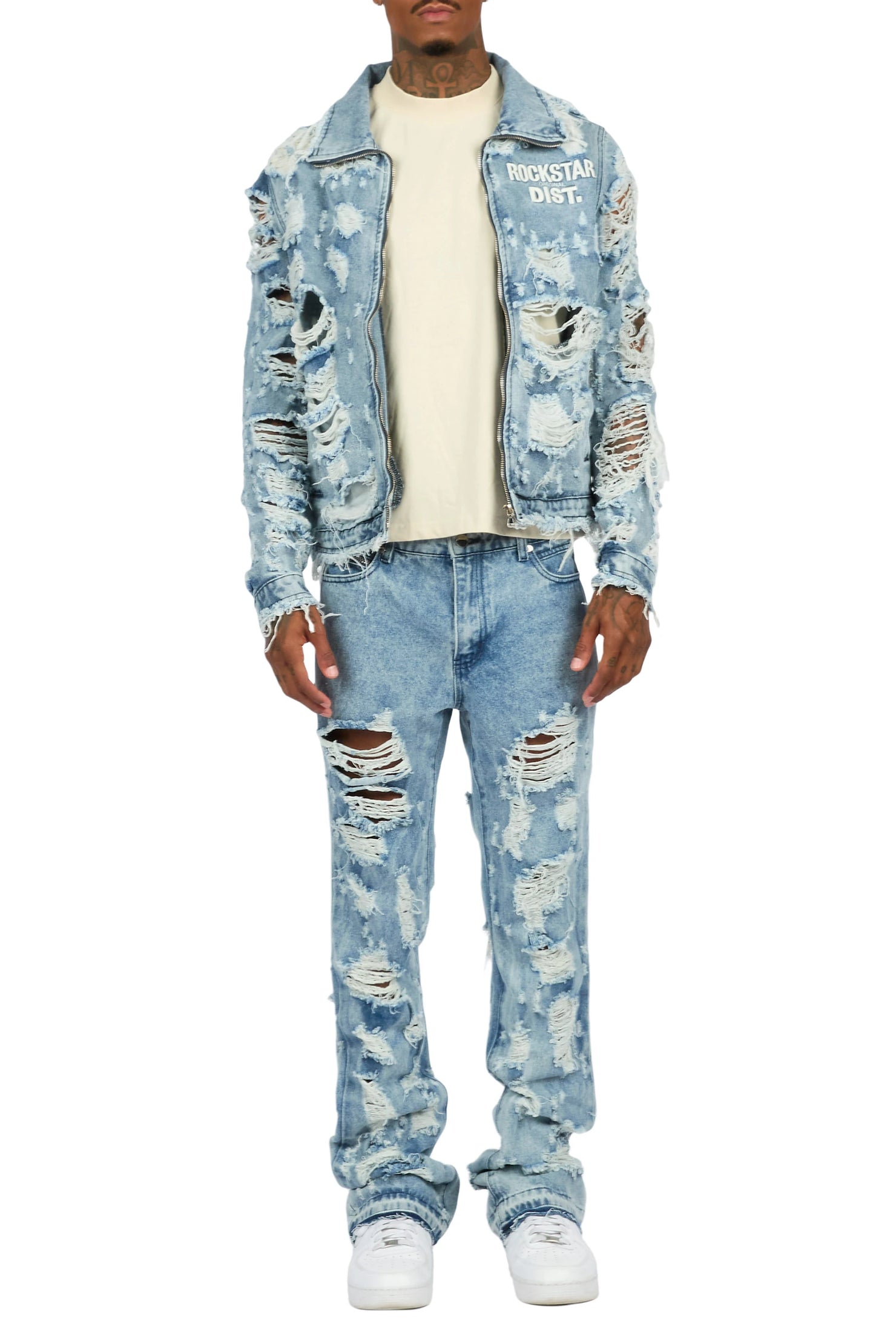 Faro Light Blue Denim Jacket/Stacked Flare Jean Set